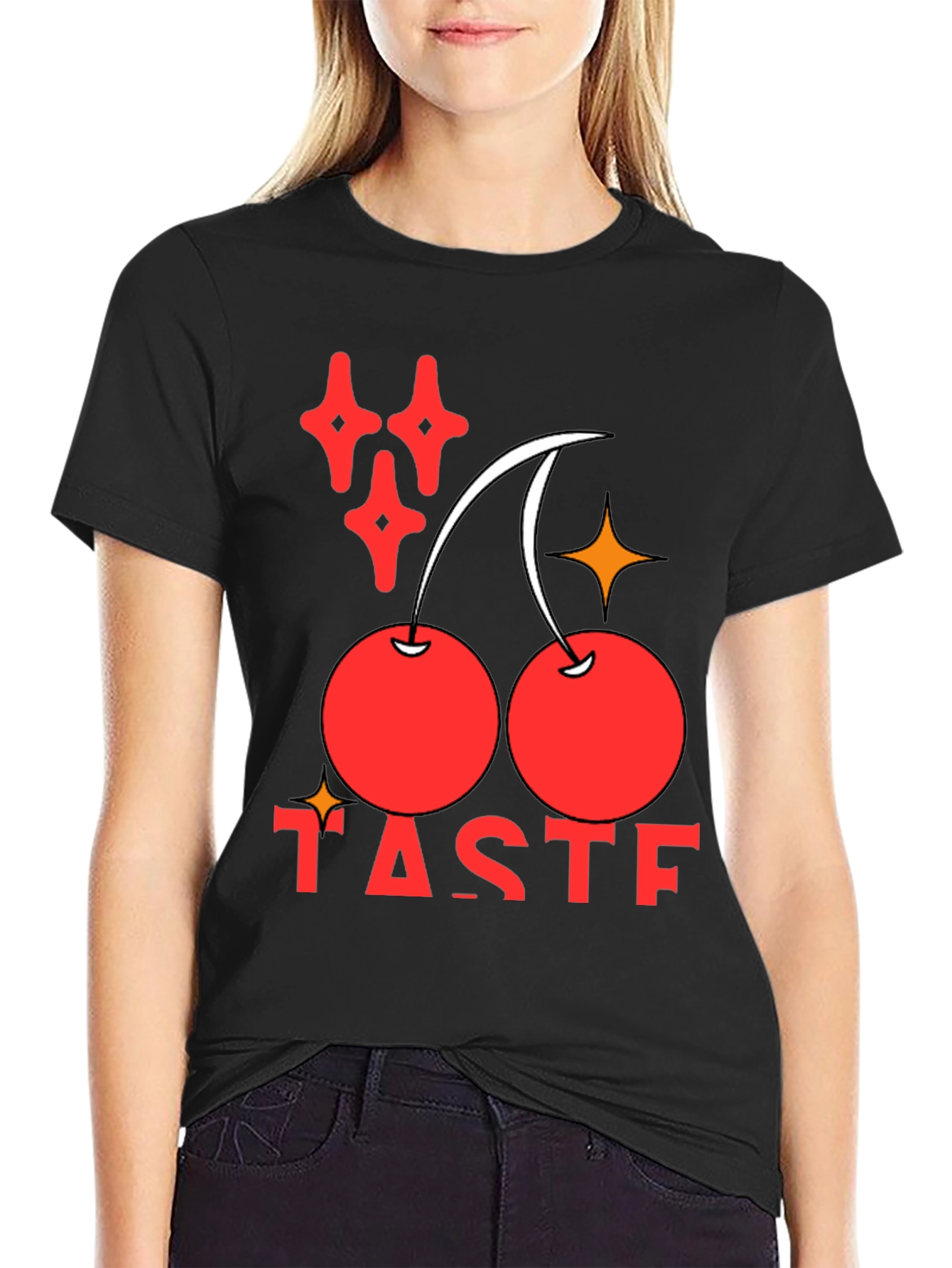 Taste Cherry Graphic Black T-Shirt