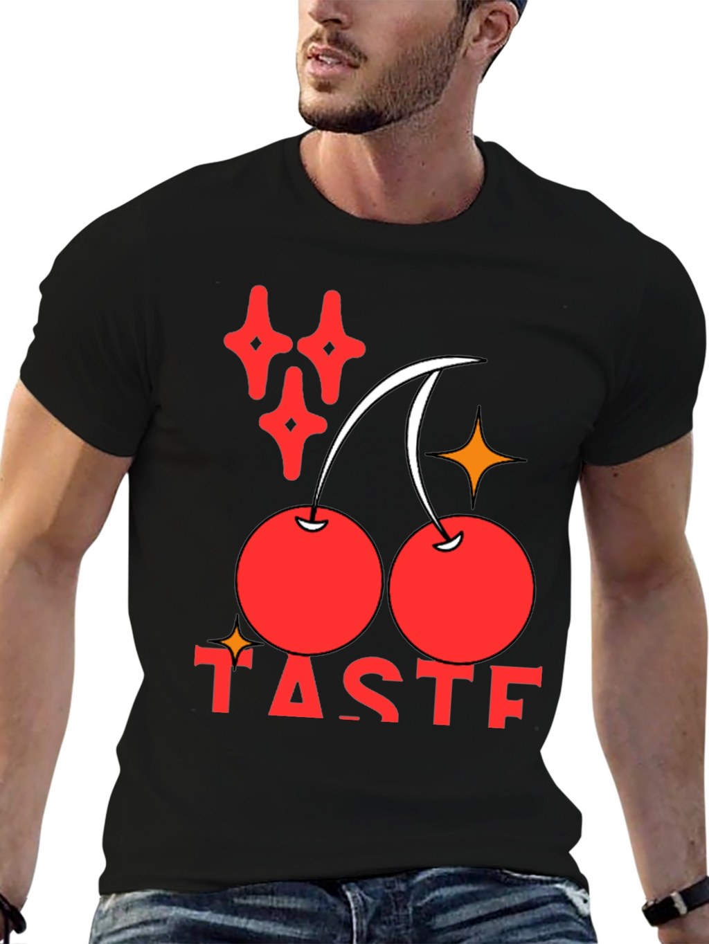 Taste Cherry Graphic Black T-Shirt