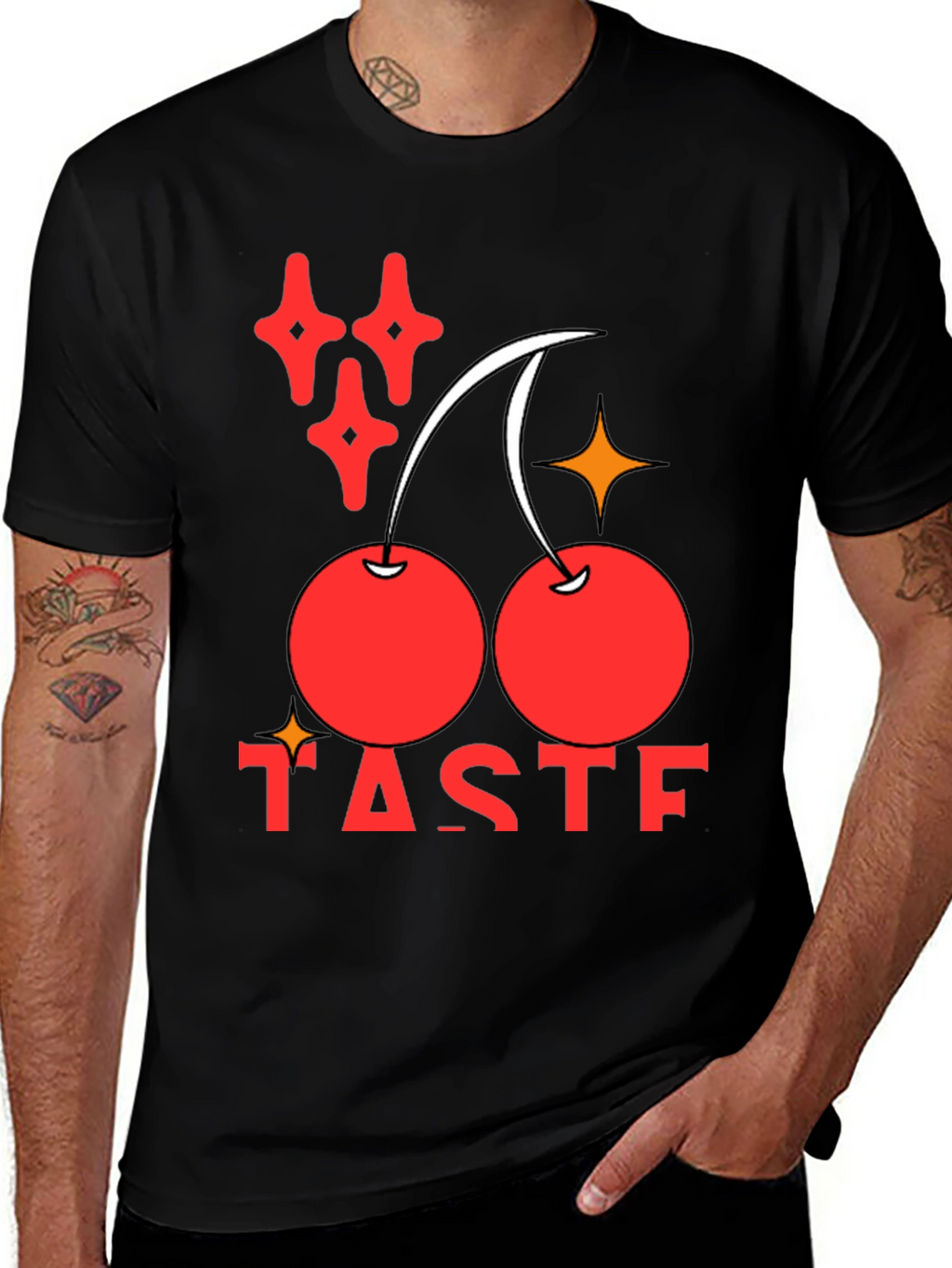 Taste Cherry Graphic Black T-Shirt