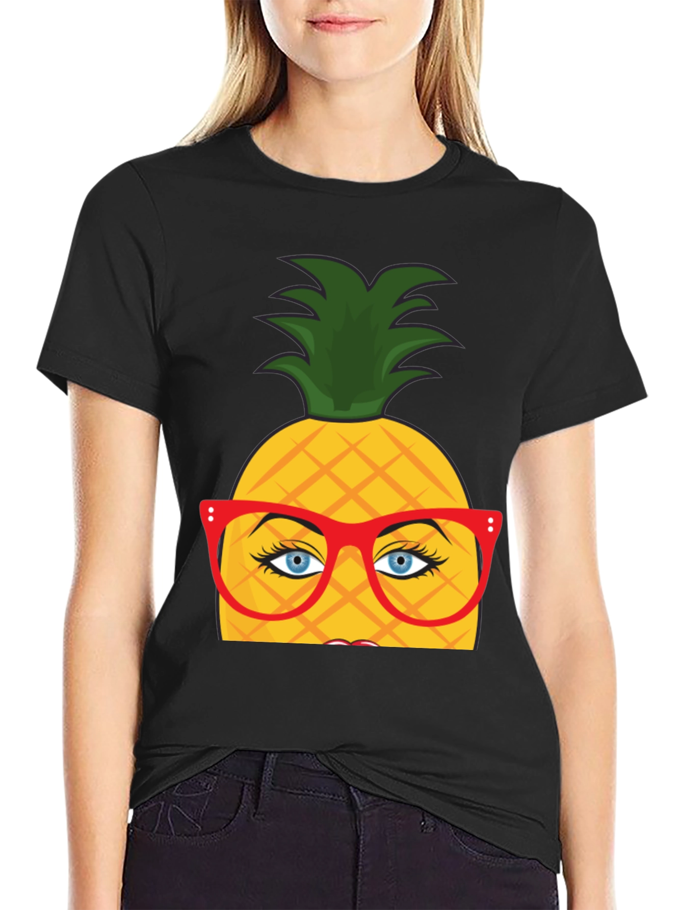 Funny Pineapple with Glasses Graphic T-Shirt