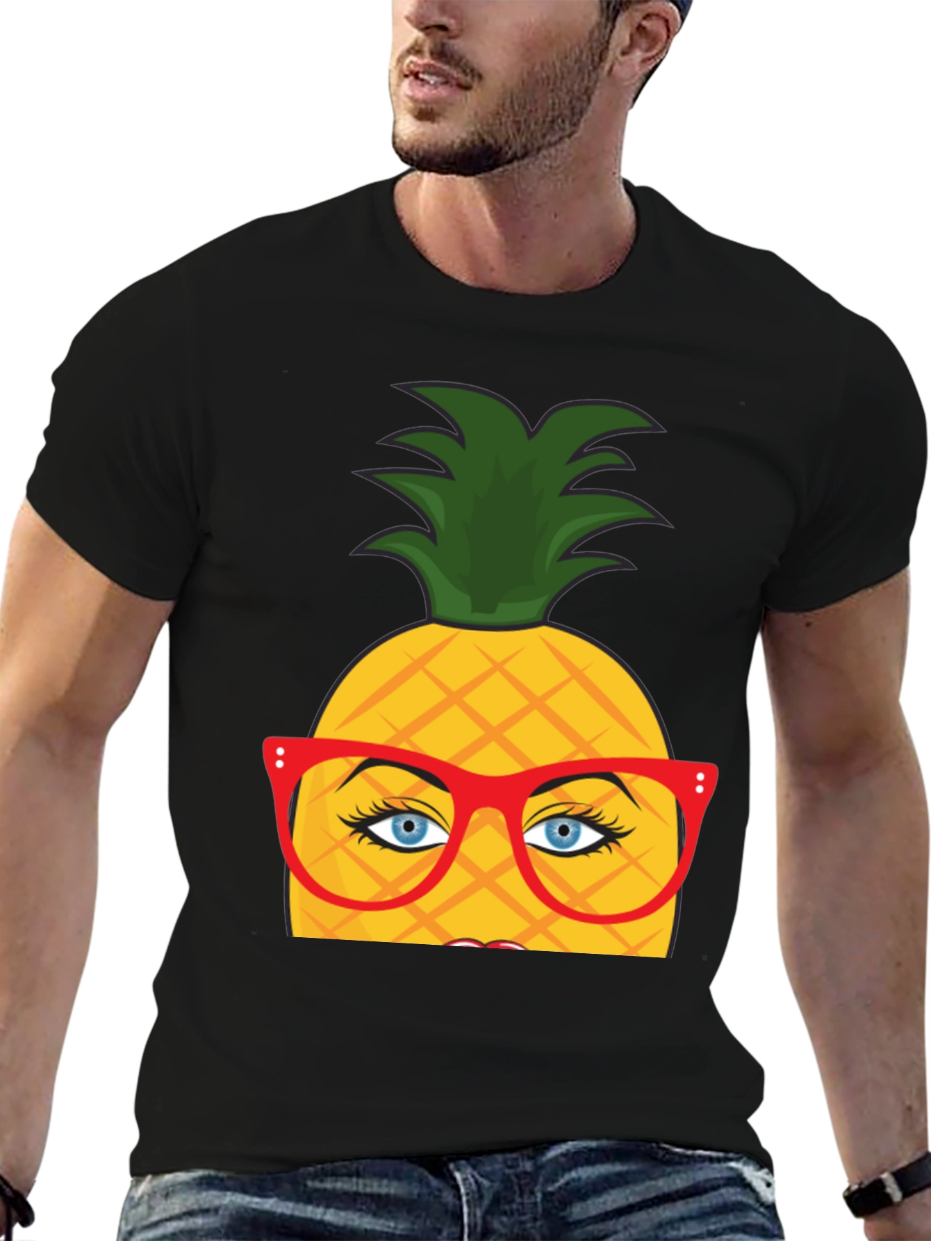 Funny Pineapple with Glasses Graphic T-Shirt