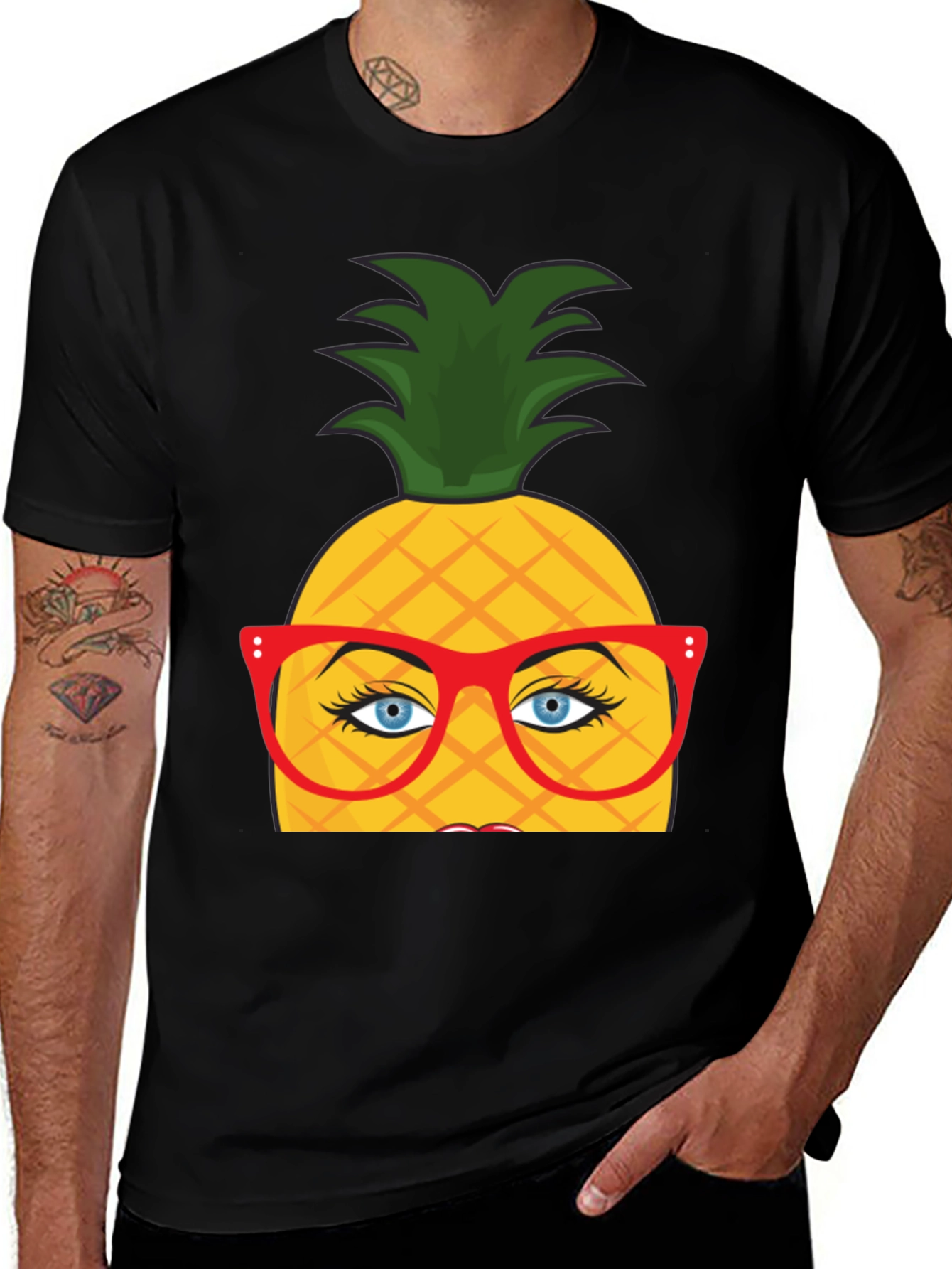 Funny Pineapple with Glasses Graphic T-Shirt