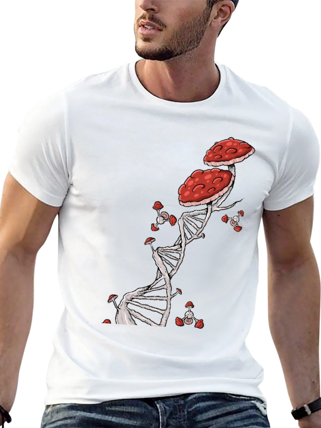 Mushroom DNA T-Shirt - Nature & Science Fusion