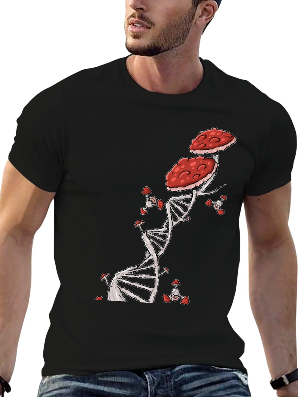Mushroom DNA T-Shirt - Nature & Science Fusion