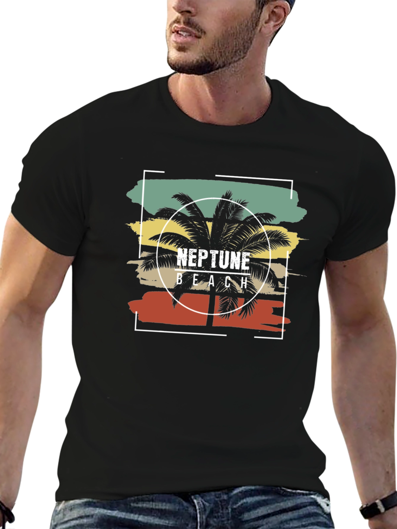 Neptune Beach Palm Tree Graphic T-Shirt