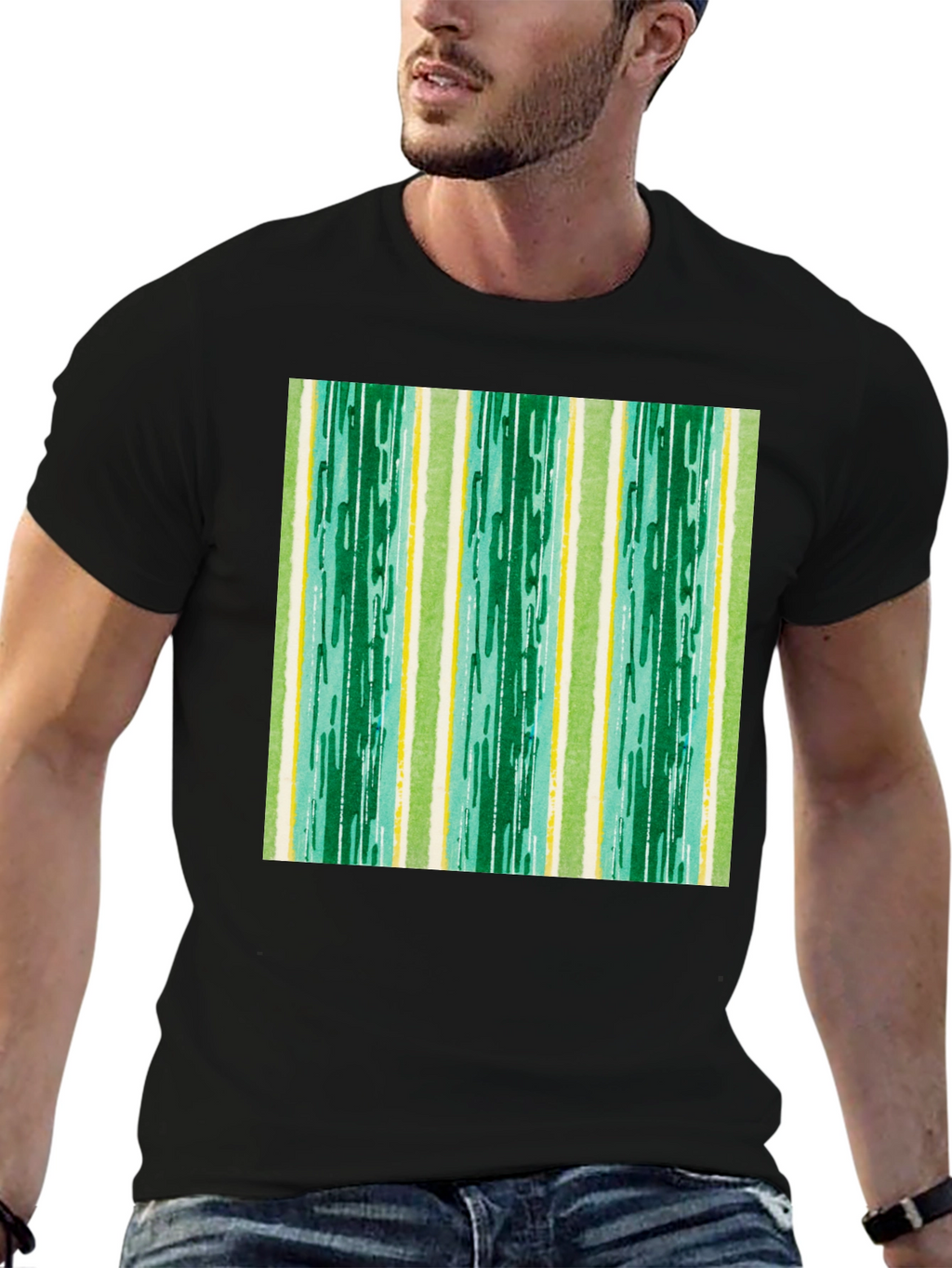 Striped Pattern Black Cotton Tee