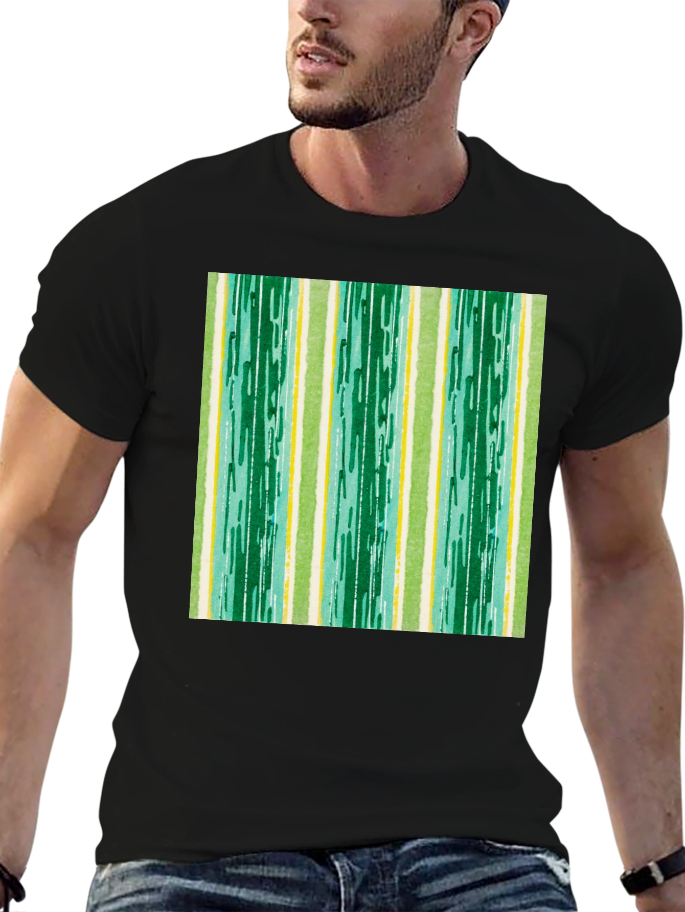 Striped Pattern Black Cotton Tee