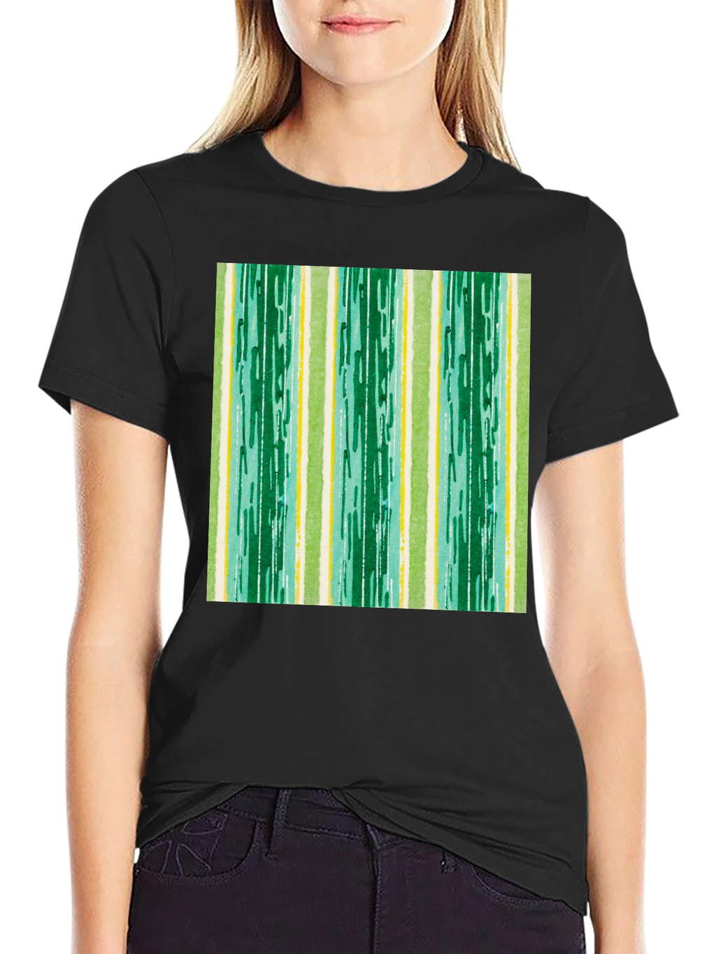 Striped Pattern Black Cotton Tee