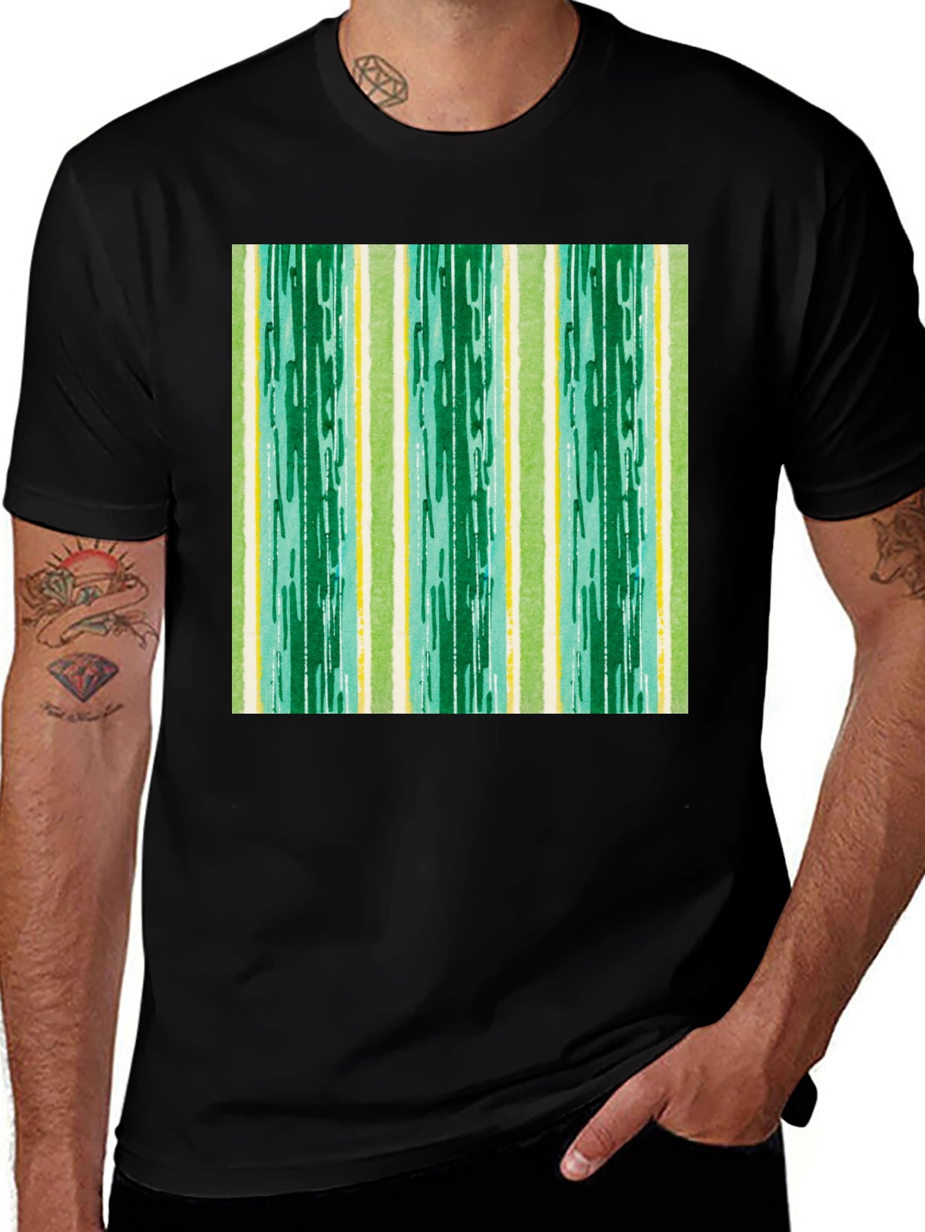 Striped Pattern Black Cotton Tee