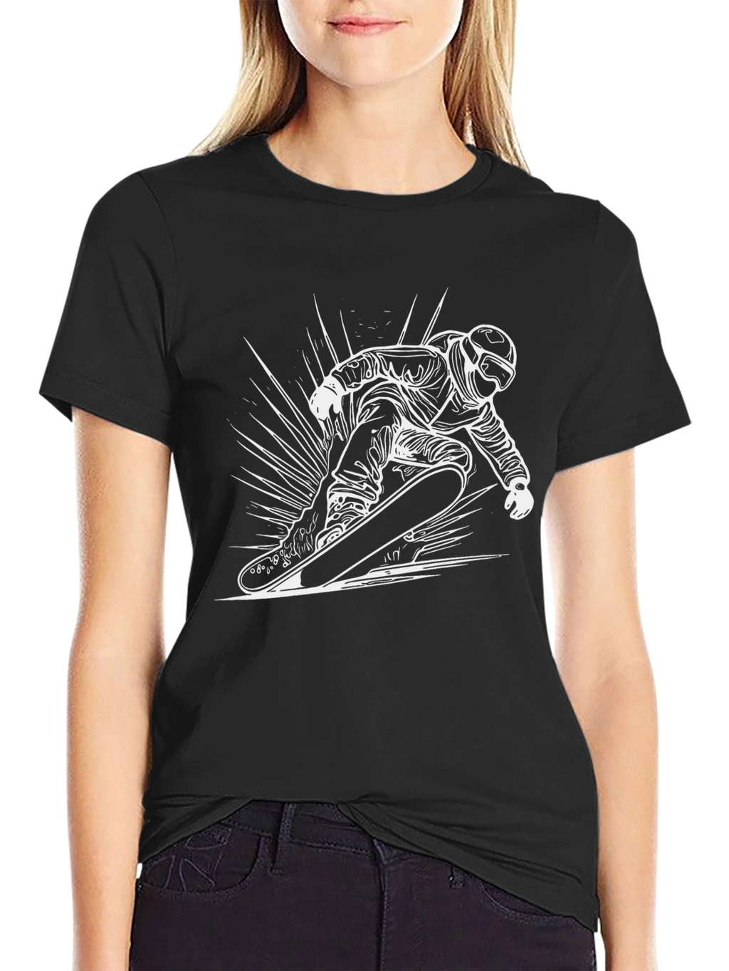 Cool Snowboarder Graphic Tee - Black Cotton Blend