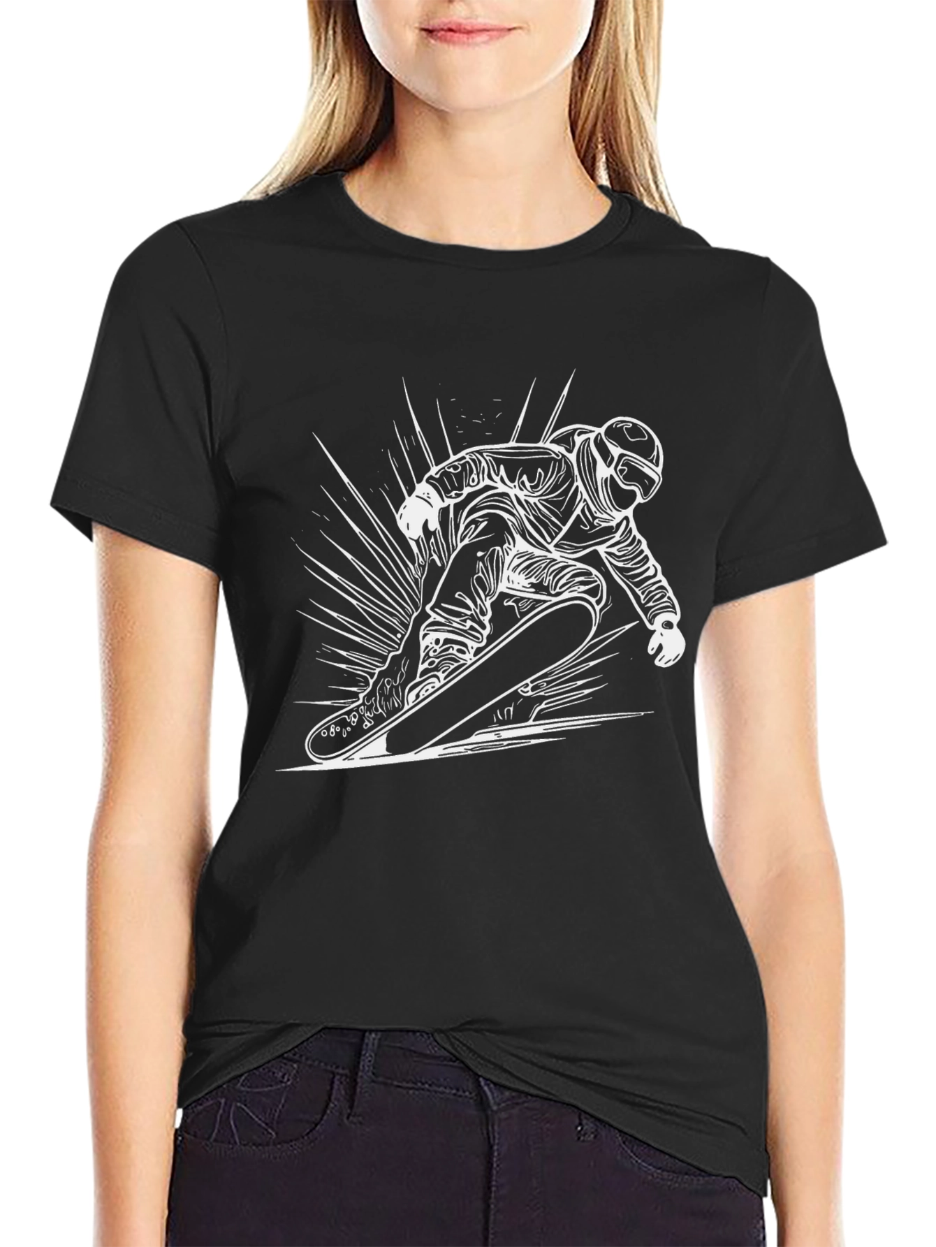 Cool Snowboarder Graphic Tee - Black Cotton Blend
