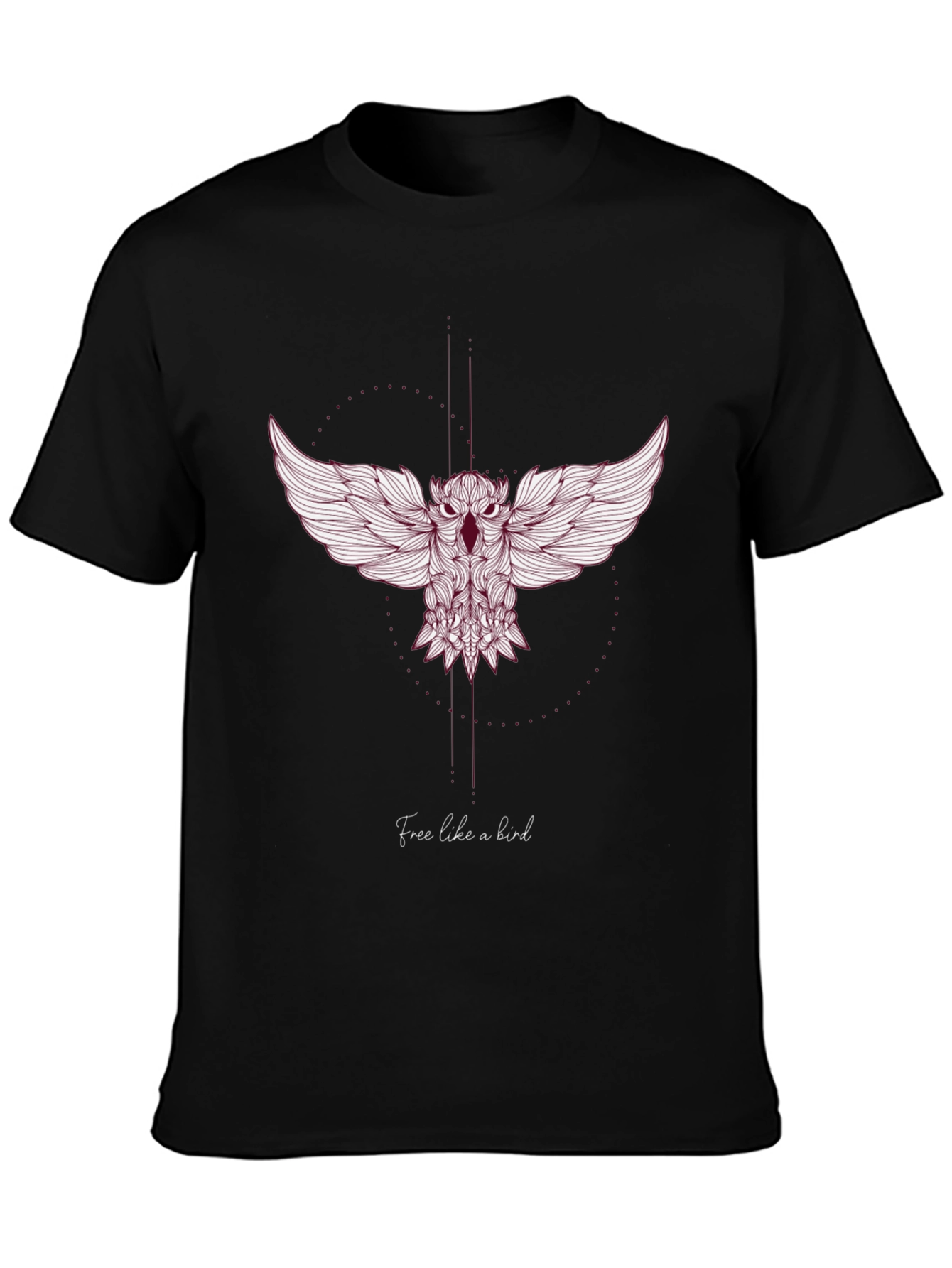 Mens Black T-Shirt with Artistic Owl Design