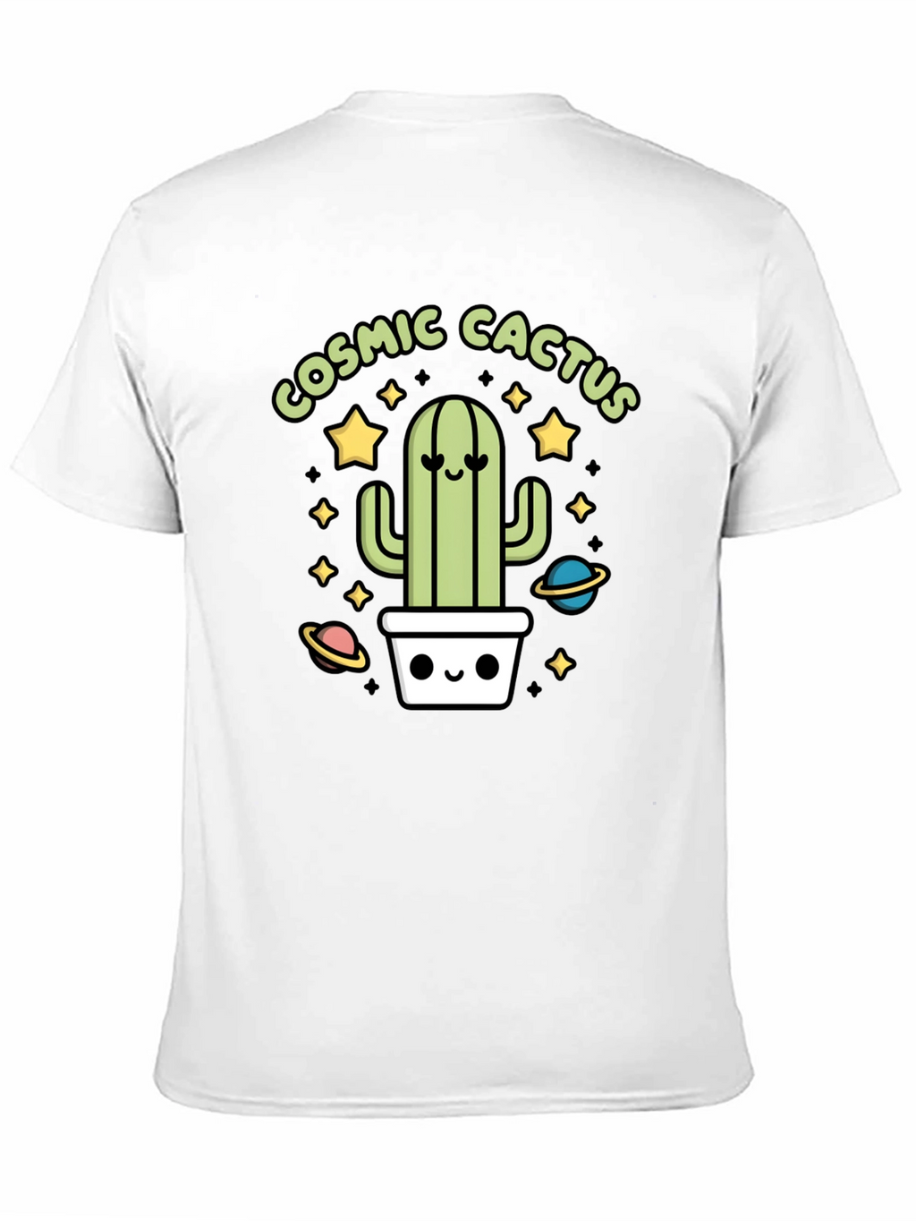Cosmic Cactus Graphic Tee - Black Cotton T-Shirt