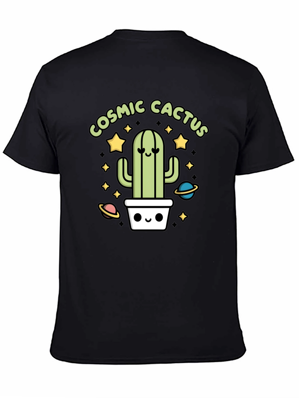 Cosmic Cactus Graphic Tee - Black Cotton T-Shirt