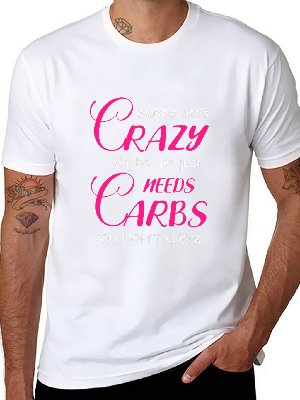 Crazy Needs Carbs T-Shirt - Funny Graphic Tee