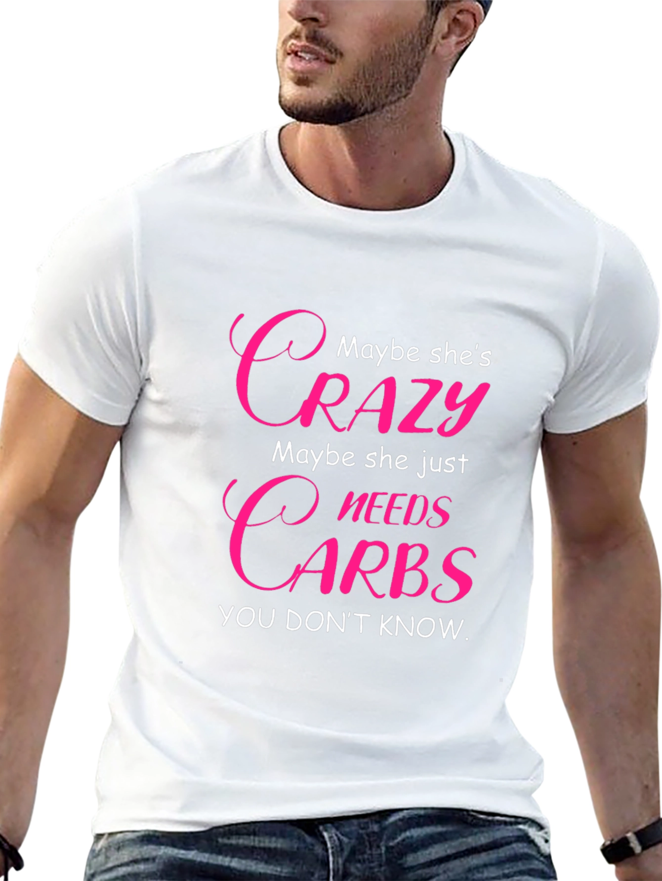 Crazy Needs Carbs T-Shirt - Funny Graphic Tee