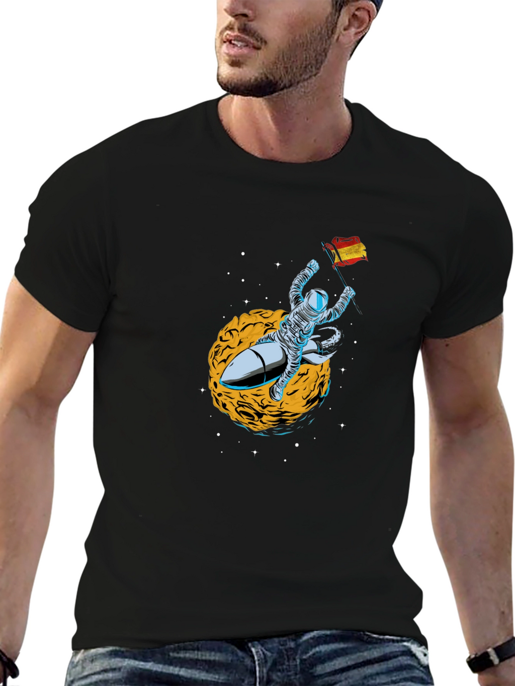 Astronaut in Space Mens Black T-Shirt
