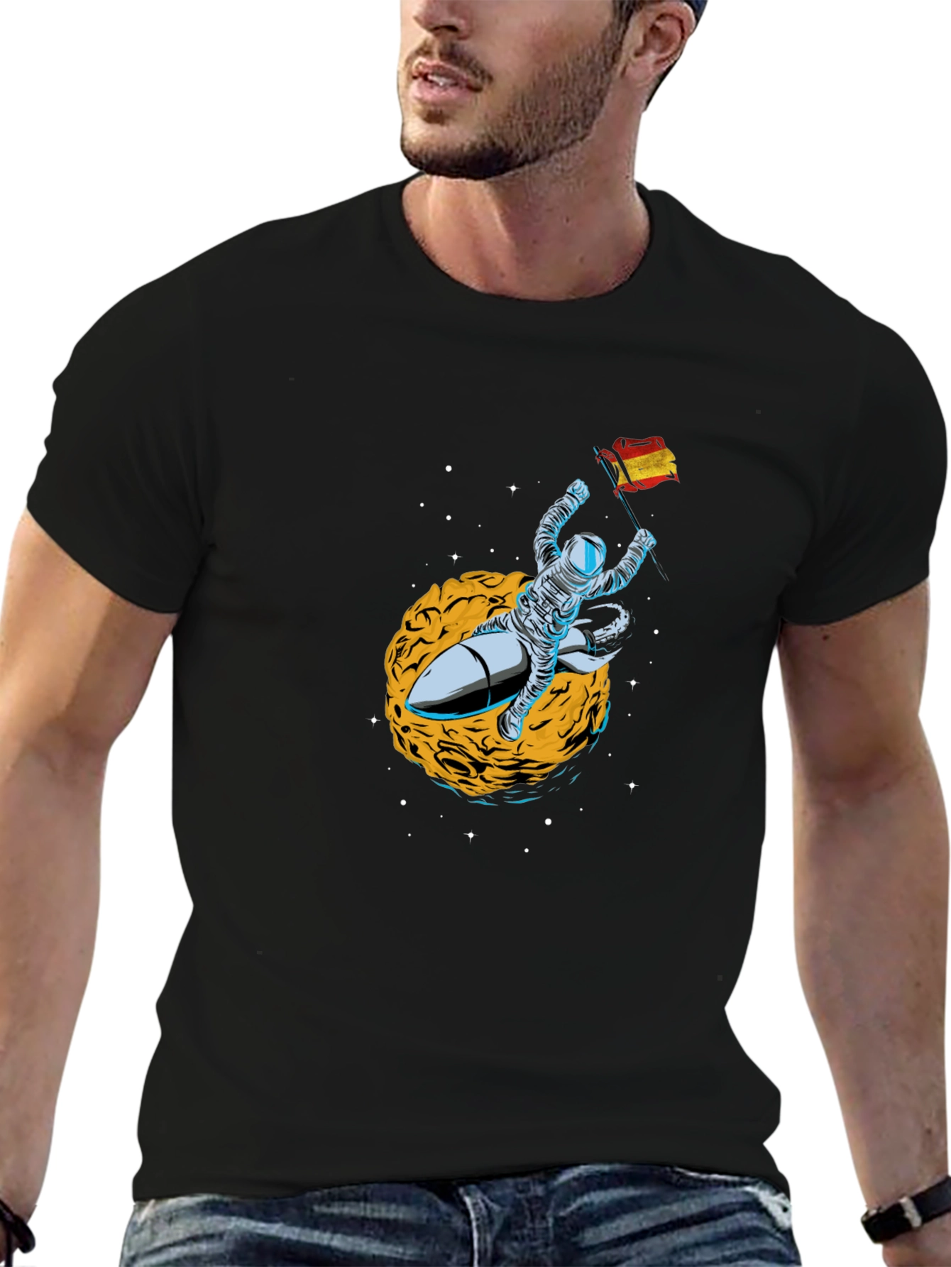 Astronaut in Space Mens Black T-Shirt