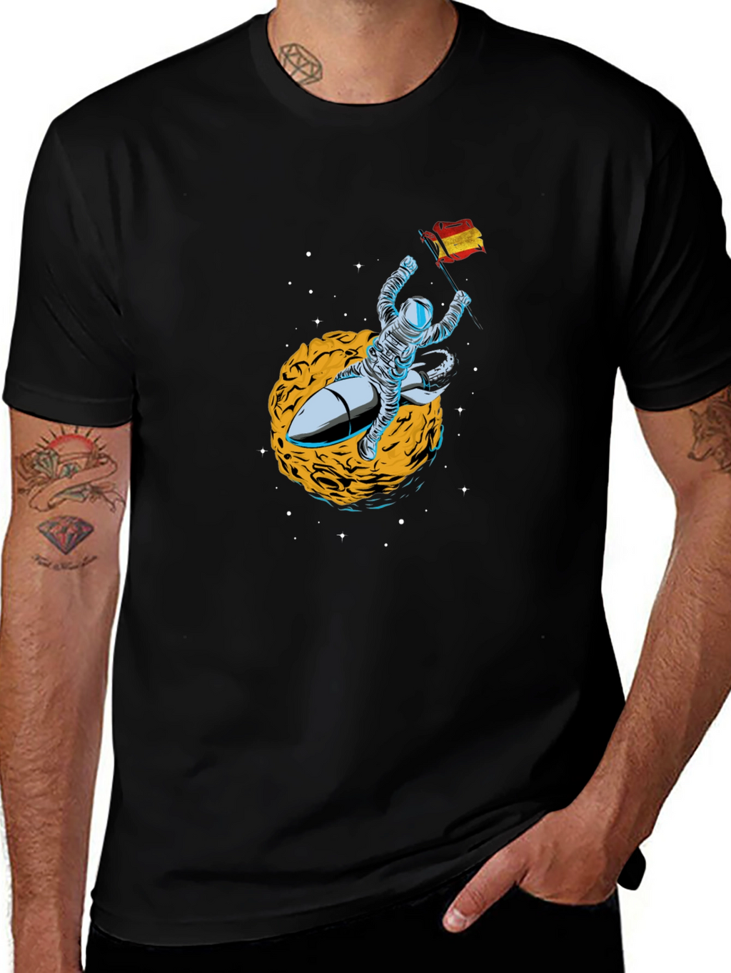 Astronaut in Space Mens Black T-Shirt