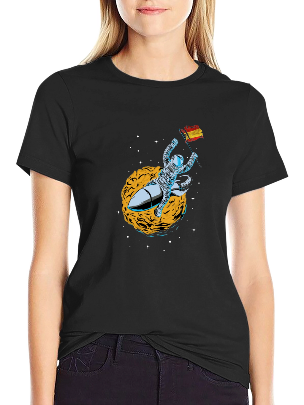 Astronaut in Space Mens Black T-Shirt