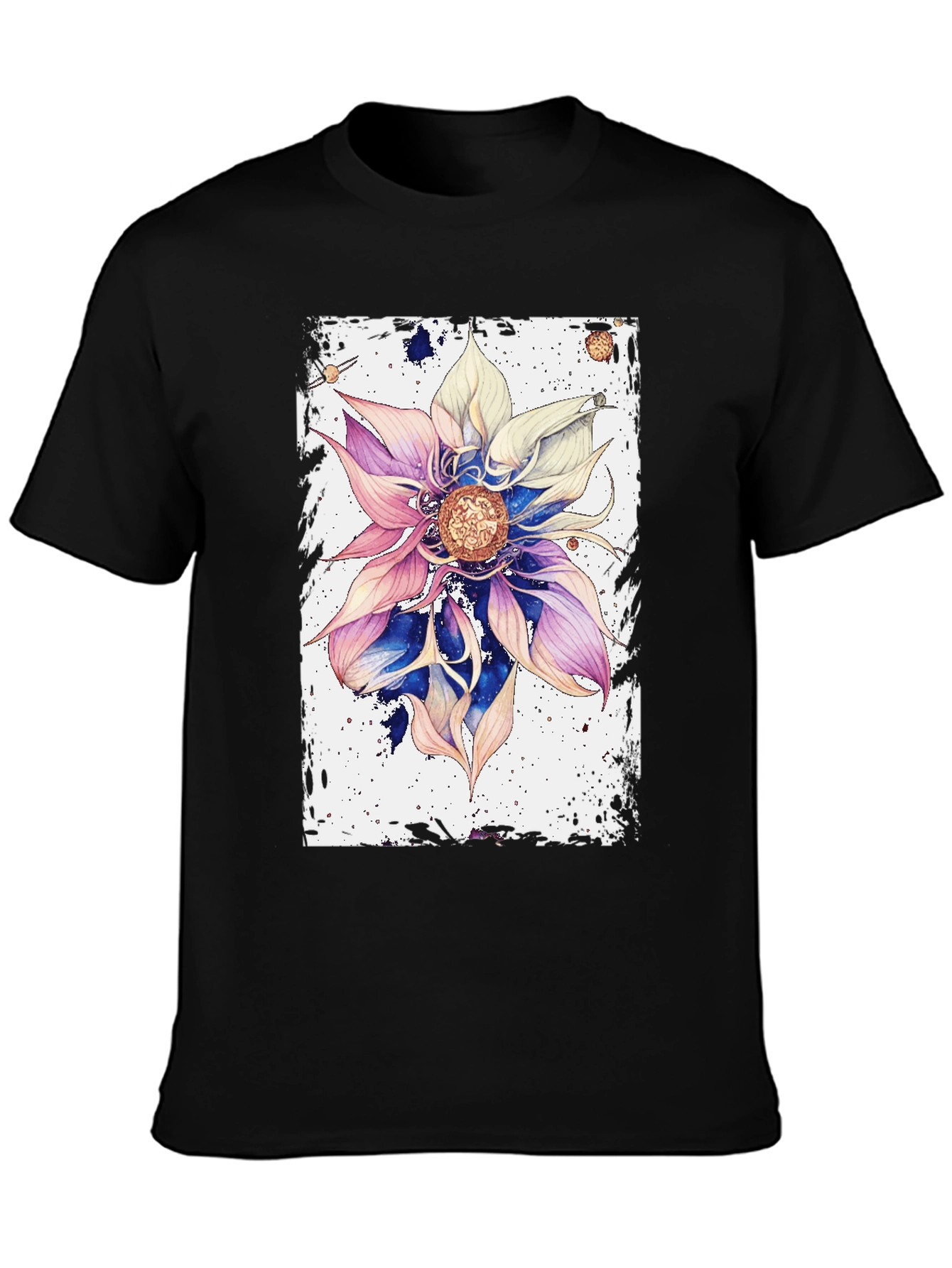 Abstract Floral Graphic Black T-Shirt