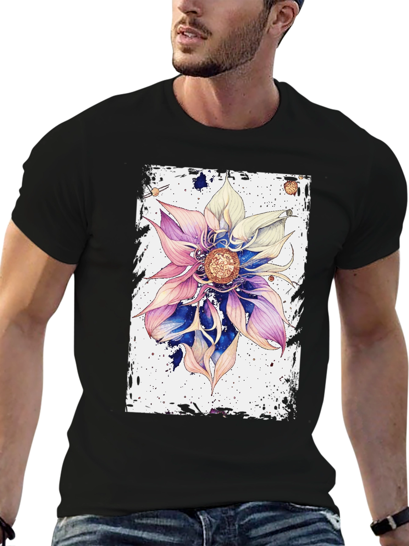 Abstract Floral Graphic Black T-Shirt