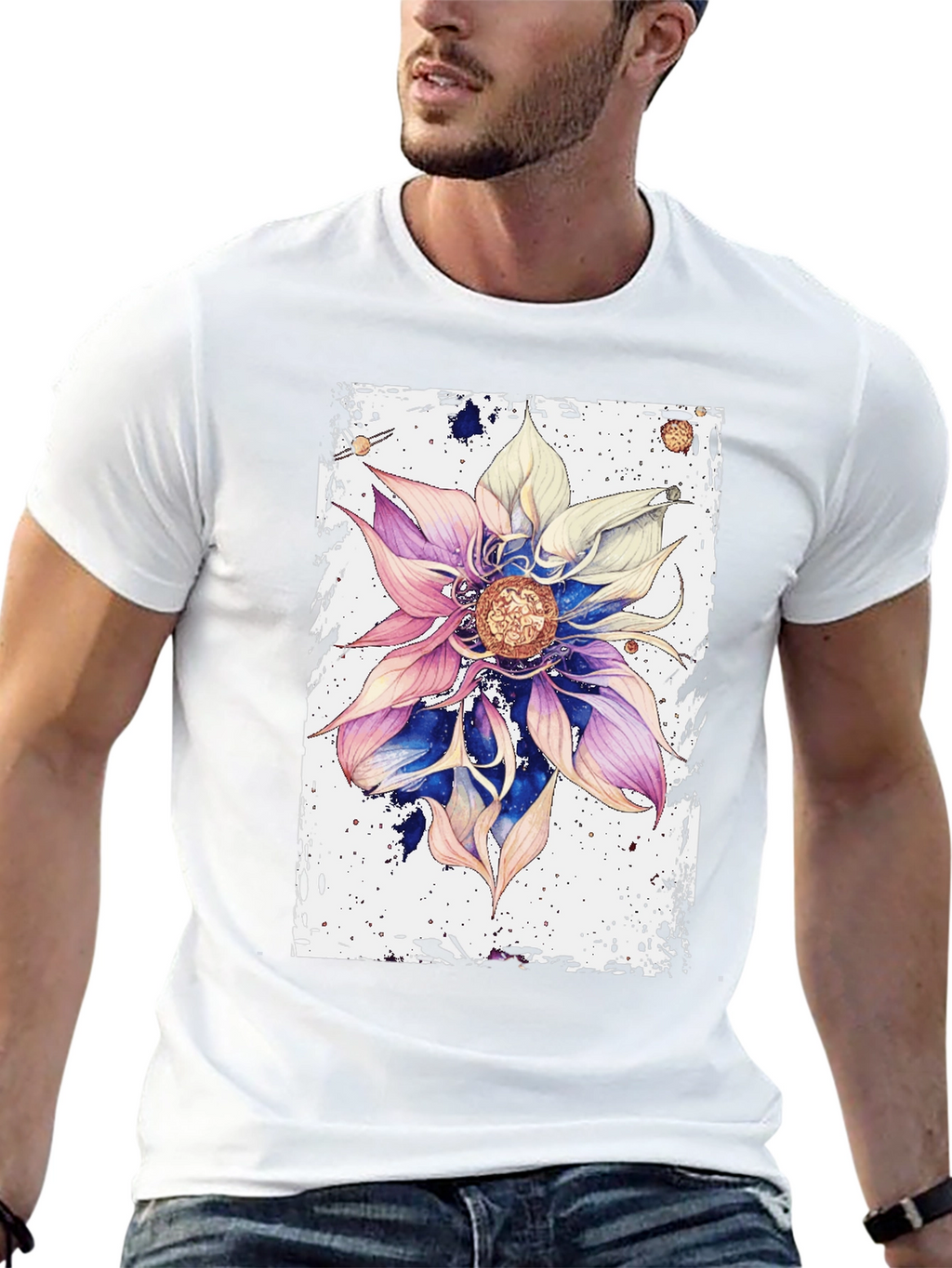 Abstract Floral Graphic Black T-Shirt