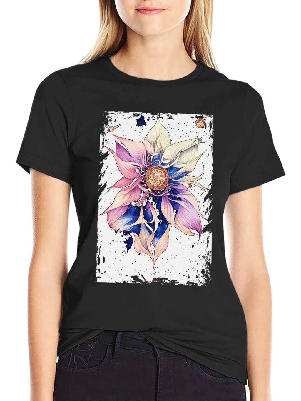 Abstract Floral Graphic Black T-Shirt