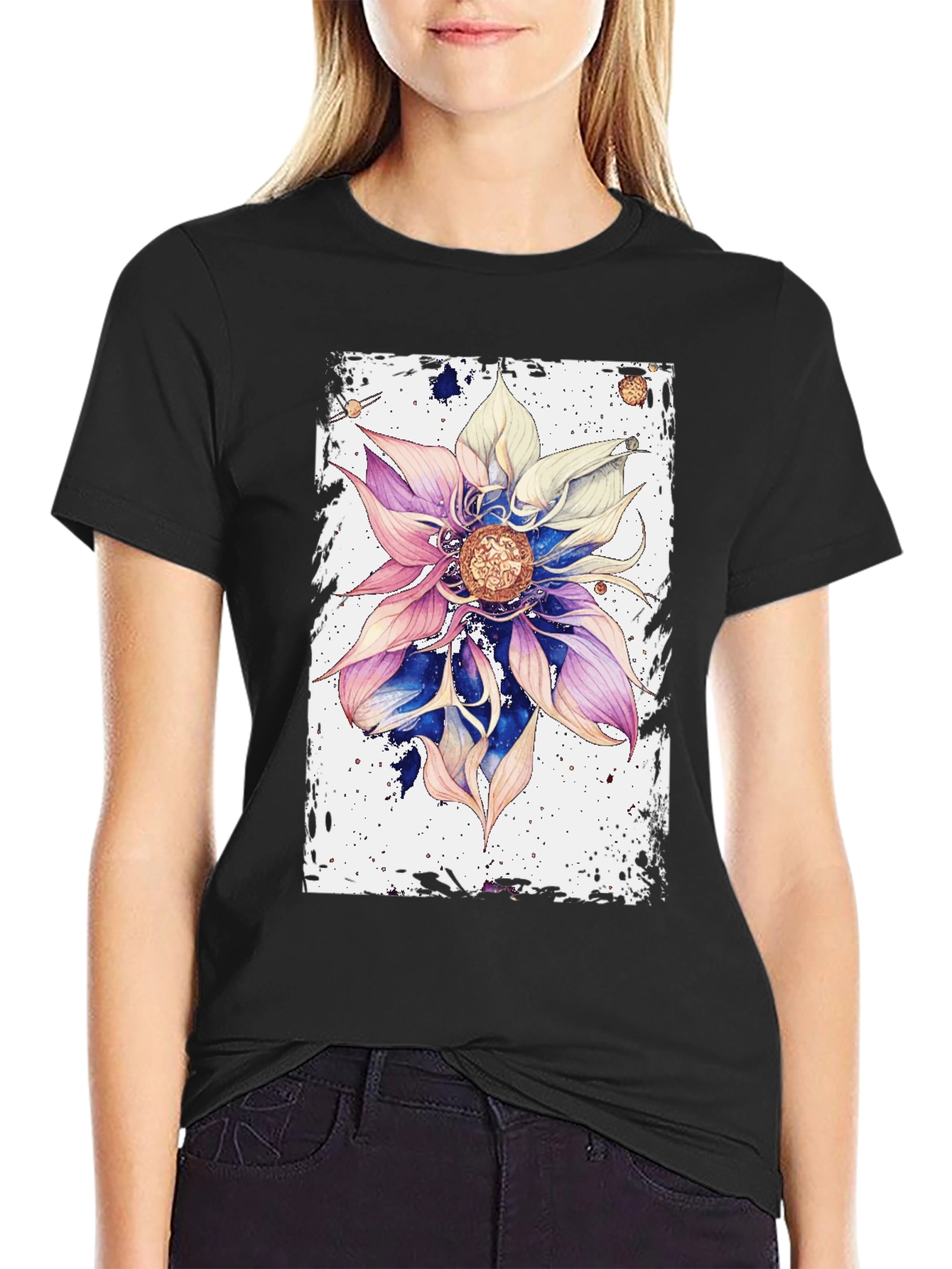 Abstract Floral Graphic Black T-Shirt