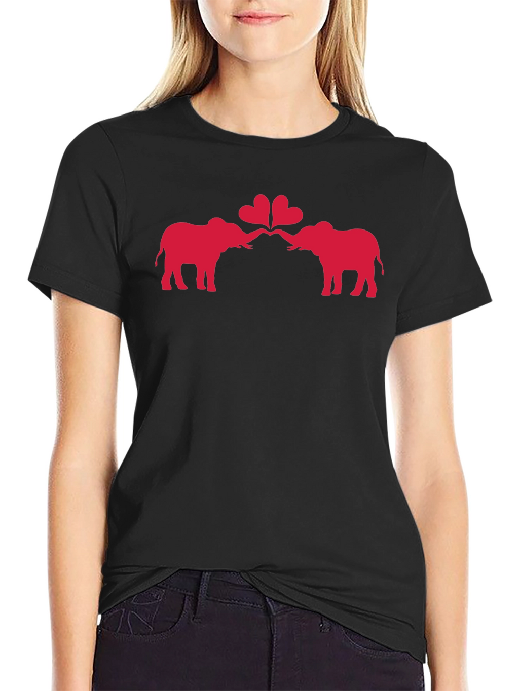 Elephant Love Heart Graphic Black T-Shirt