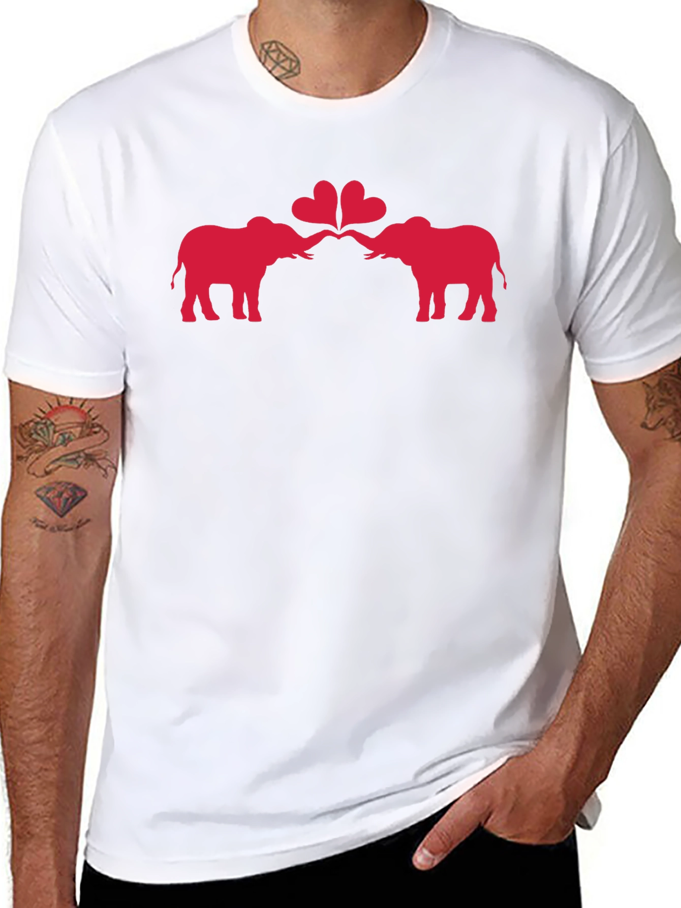 Elephant Love Heart Graphic Black T-Shirt