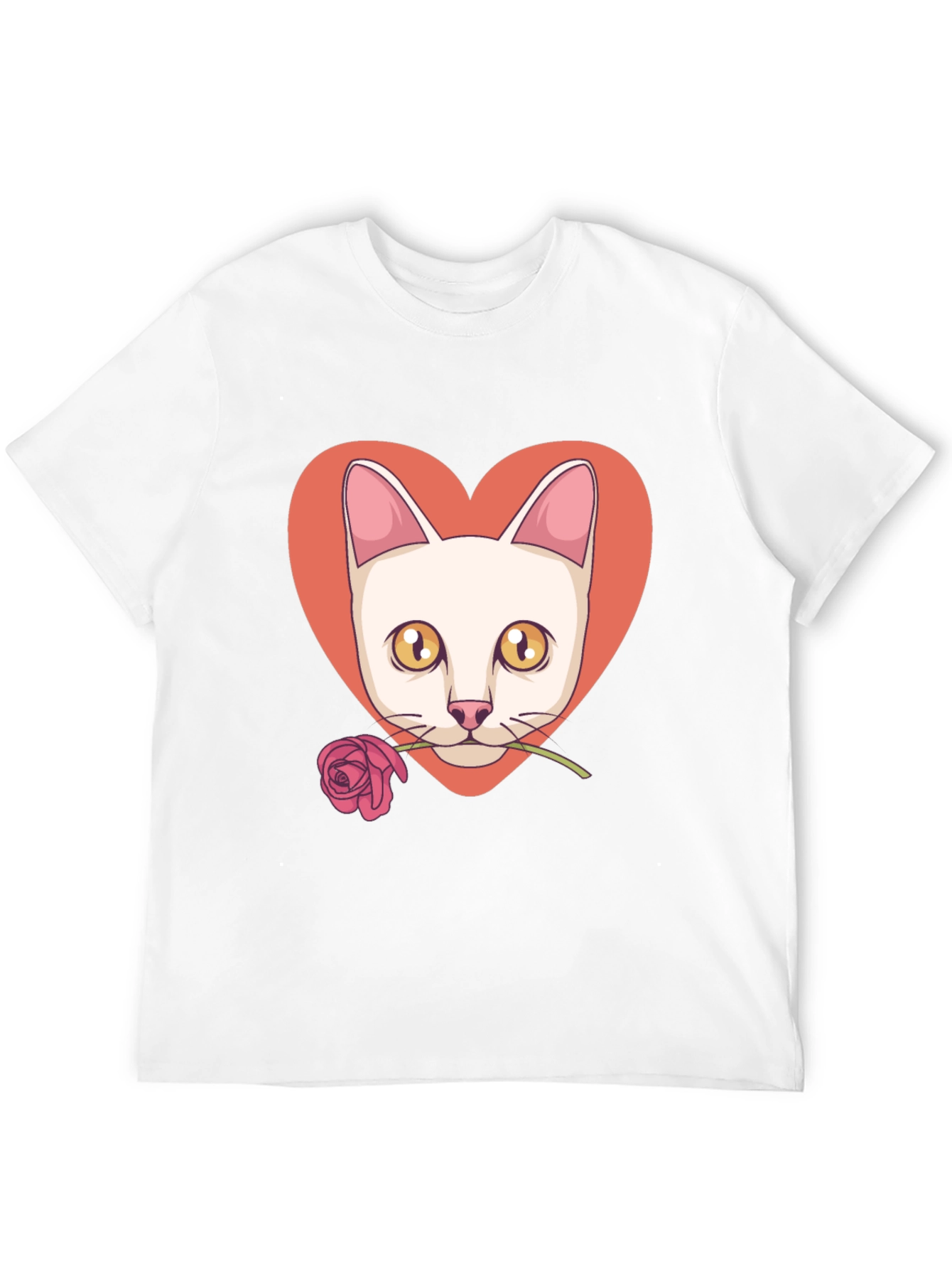 Cat & Rose Heart Graphic T-Shirt - Black