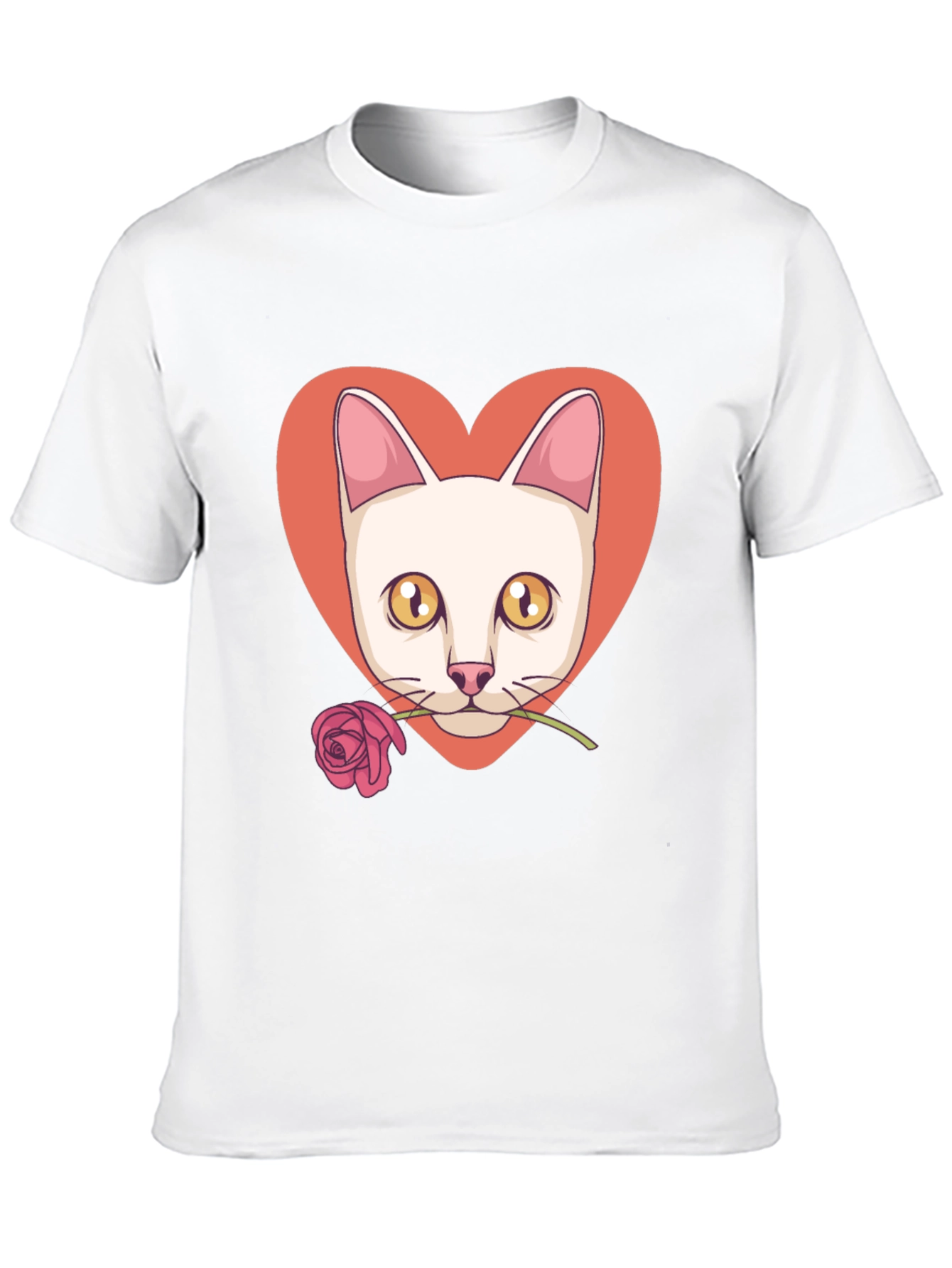 Cat & Rose Heart Graphic T-Shirt - Black