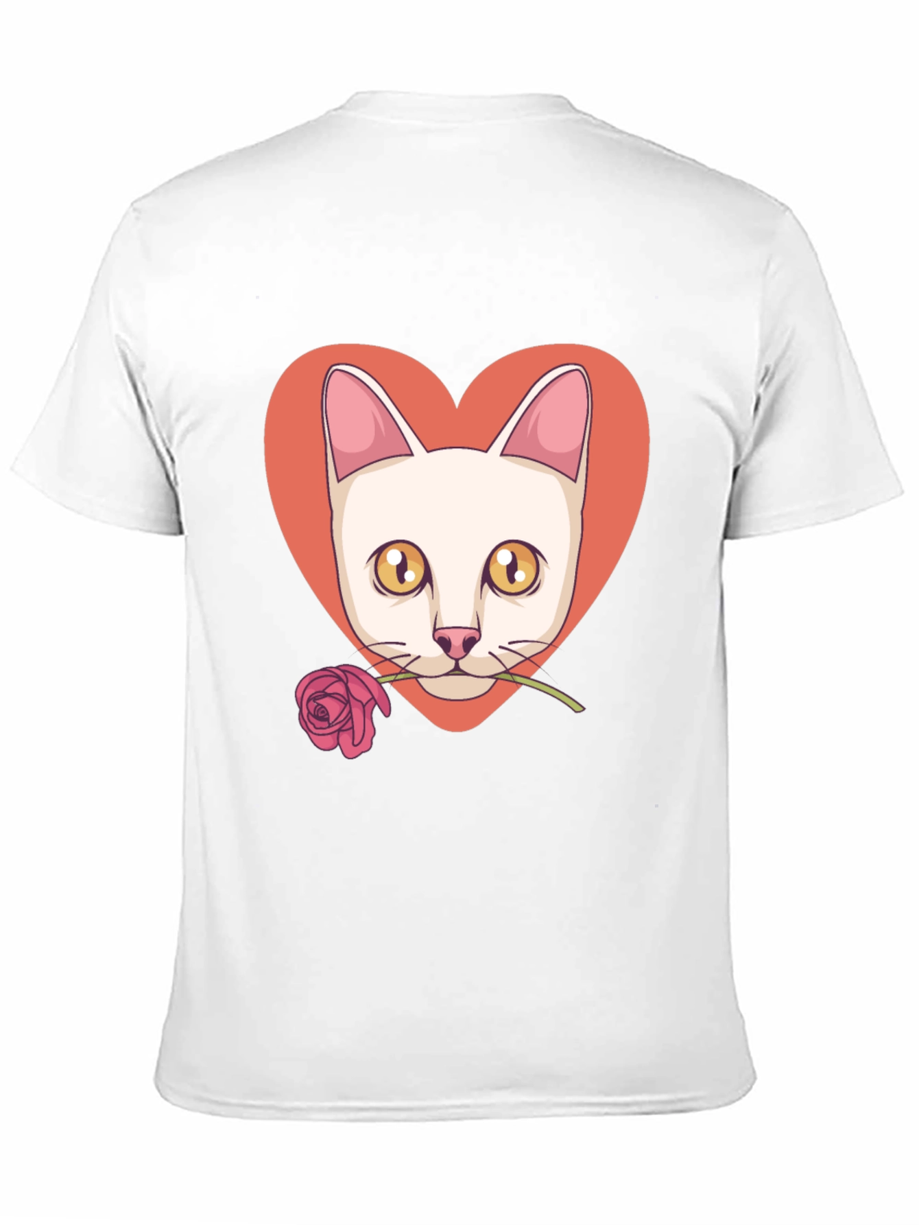 Cat & Rose Heart Graphic T-Shirt - Black