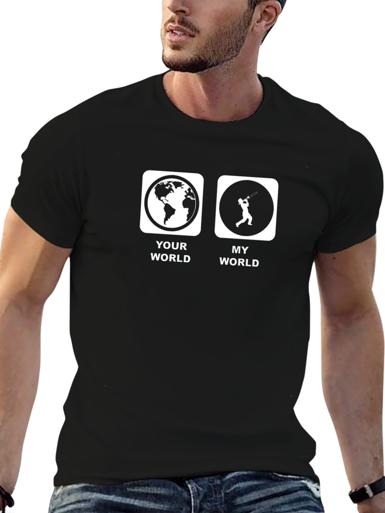 Your World My World Cricket Graphic Tee - Black Cotton