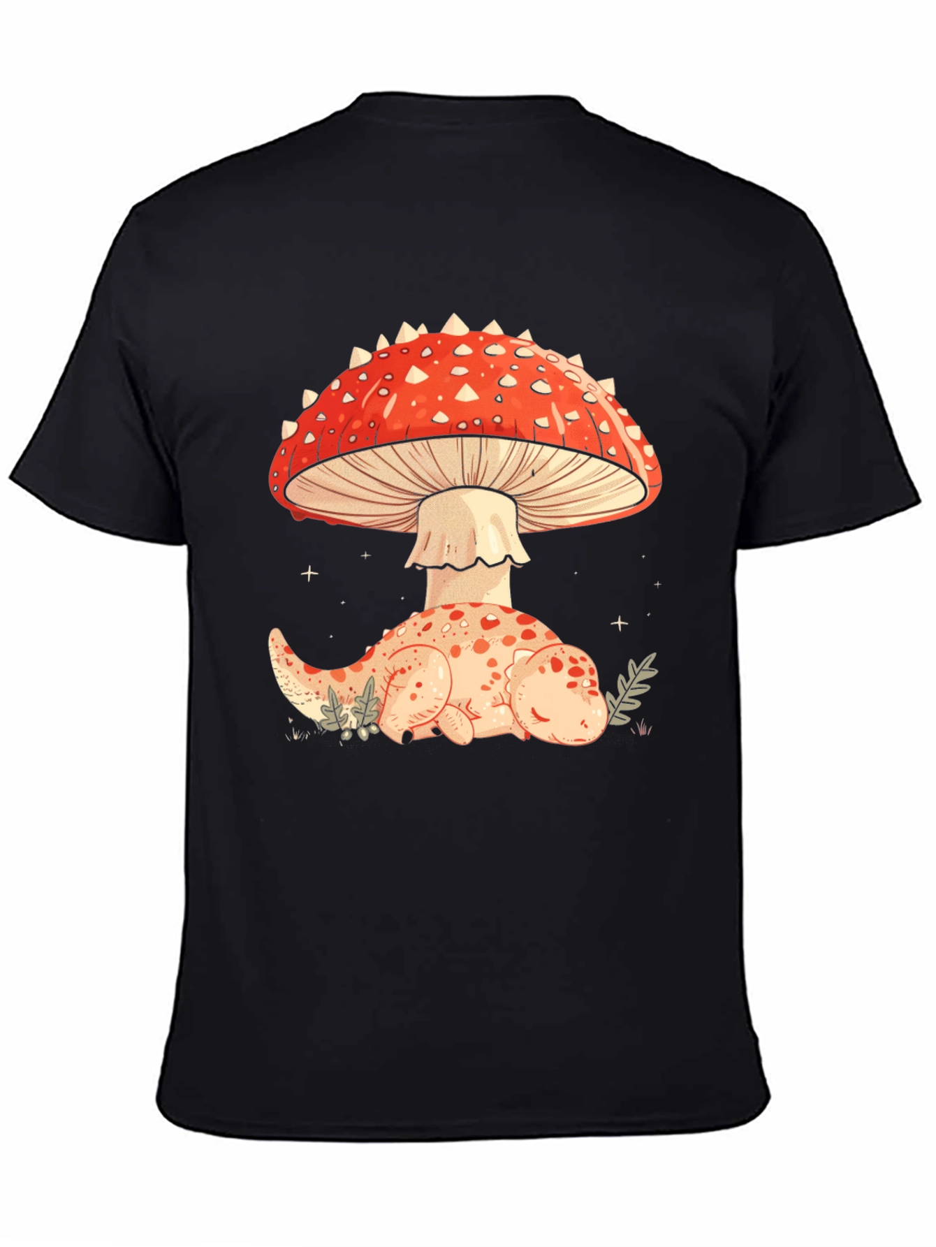 Mushroom Dino Black Graphic Tee