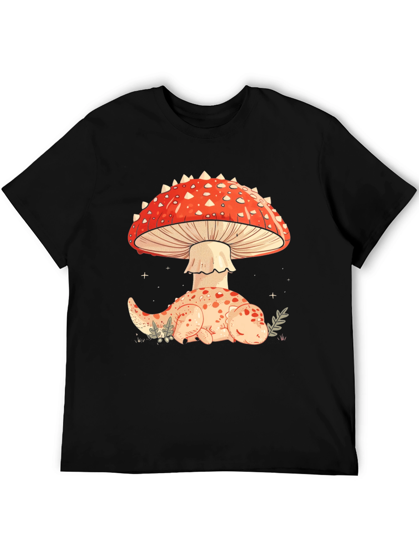 Mushroom Dino Black Graphic Tee