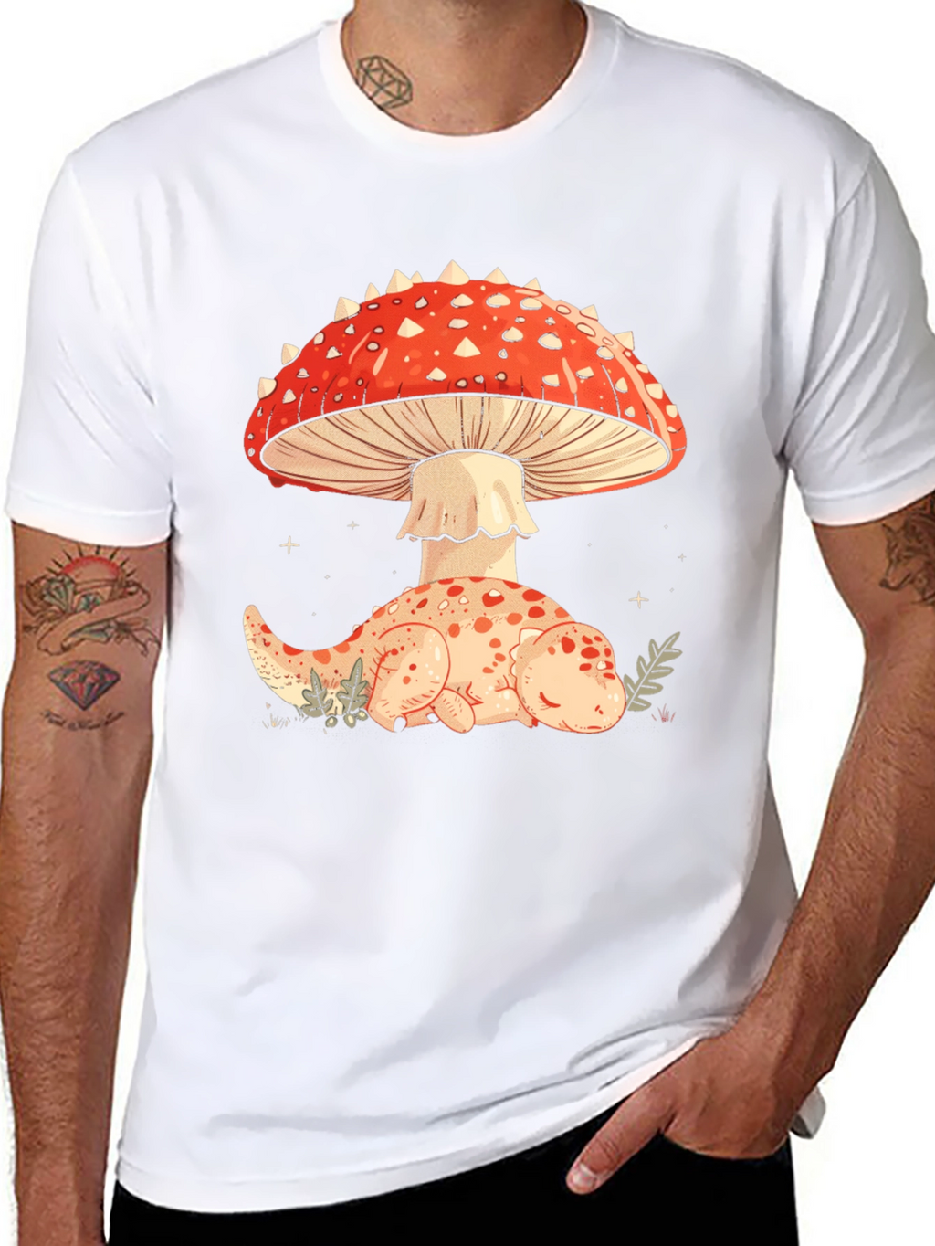 Mushroom Dino Black Graphic Tee