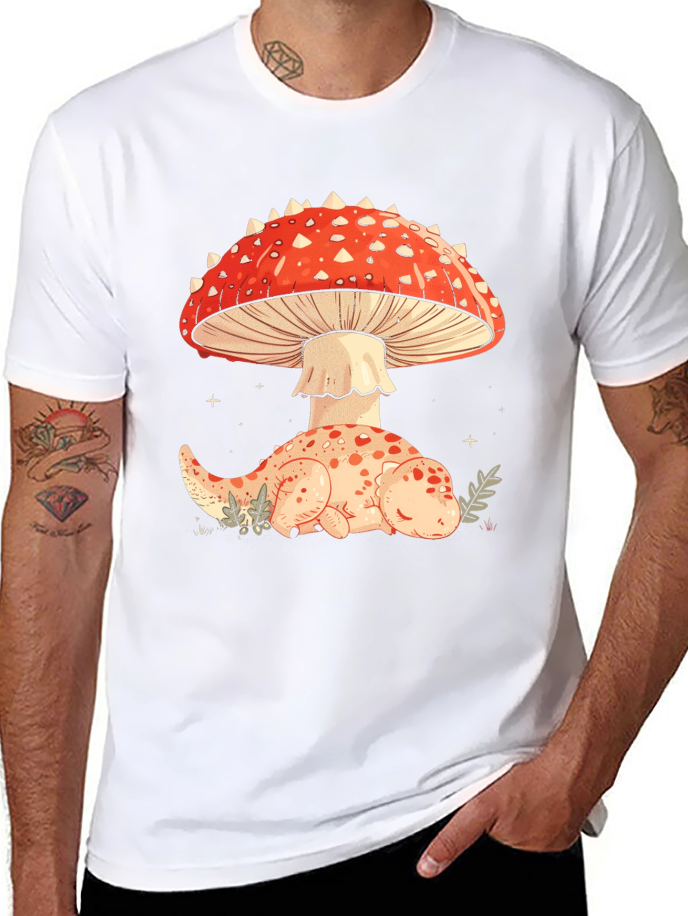 Mushroom Dino Black Graphic Tee