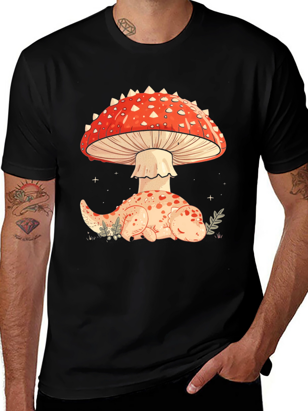 Mushroom Dino Black Graphic Tee