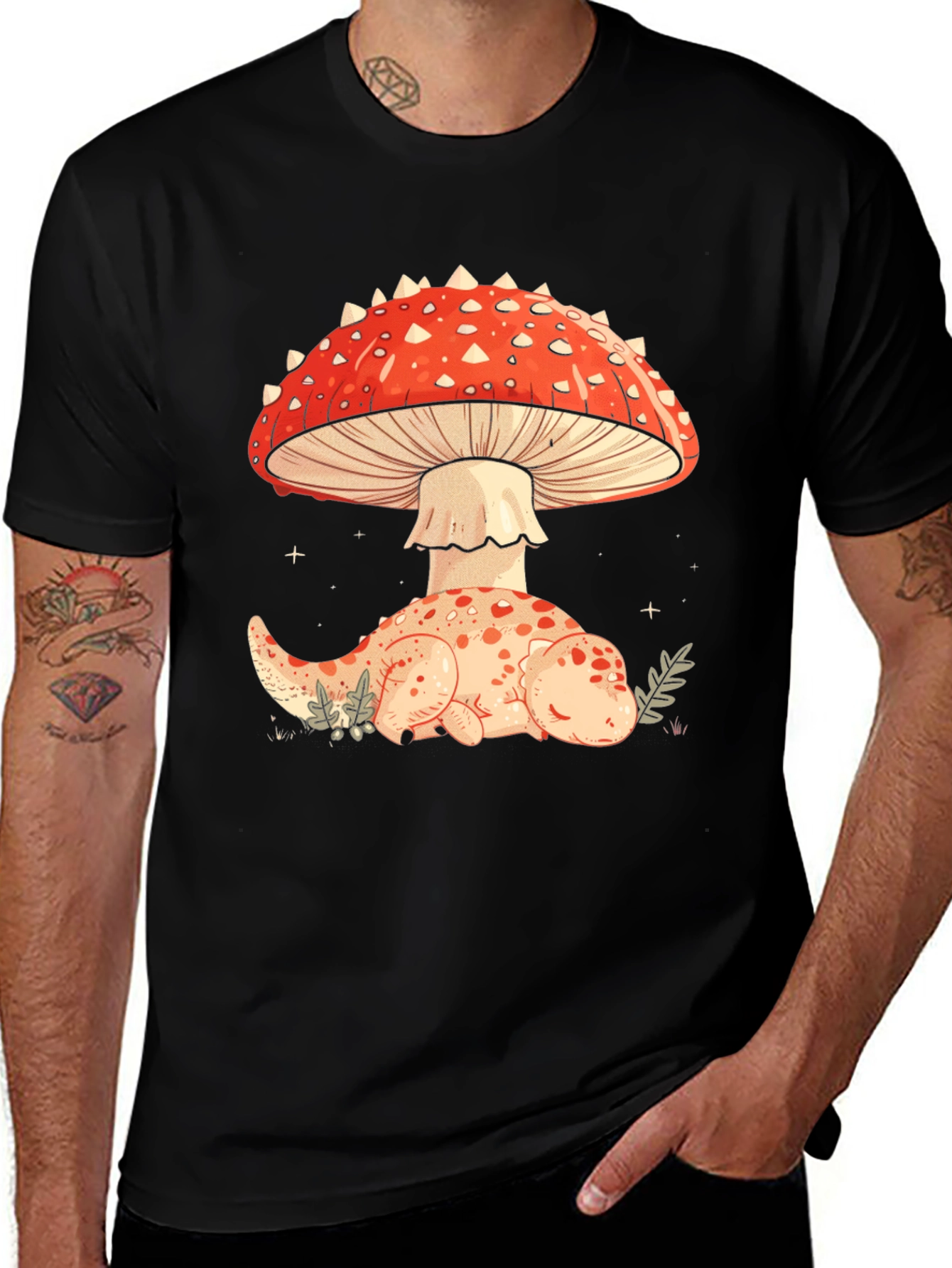 Mushroom Dino Black Graphic Tee