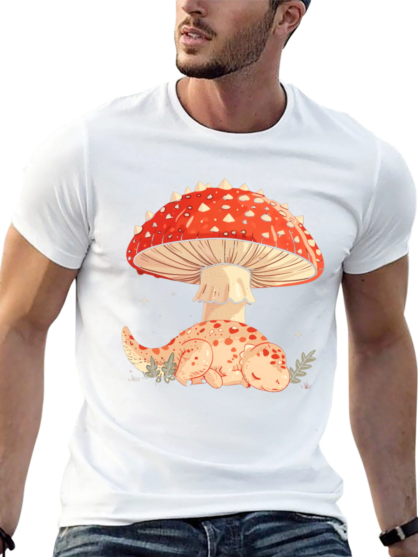 Mushroom Dino Black Graphic Tee