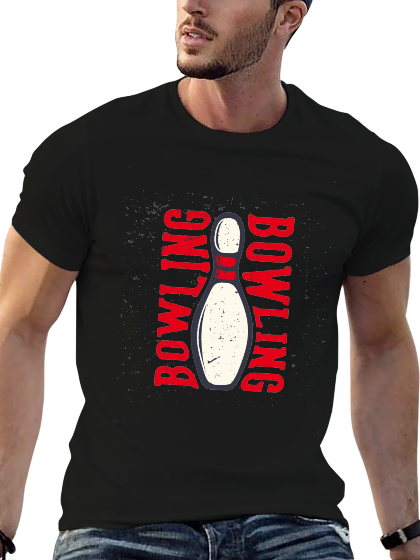 Bowling Strike Graphic T-Shirt - Black Cotton Tee