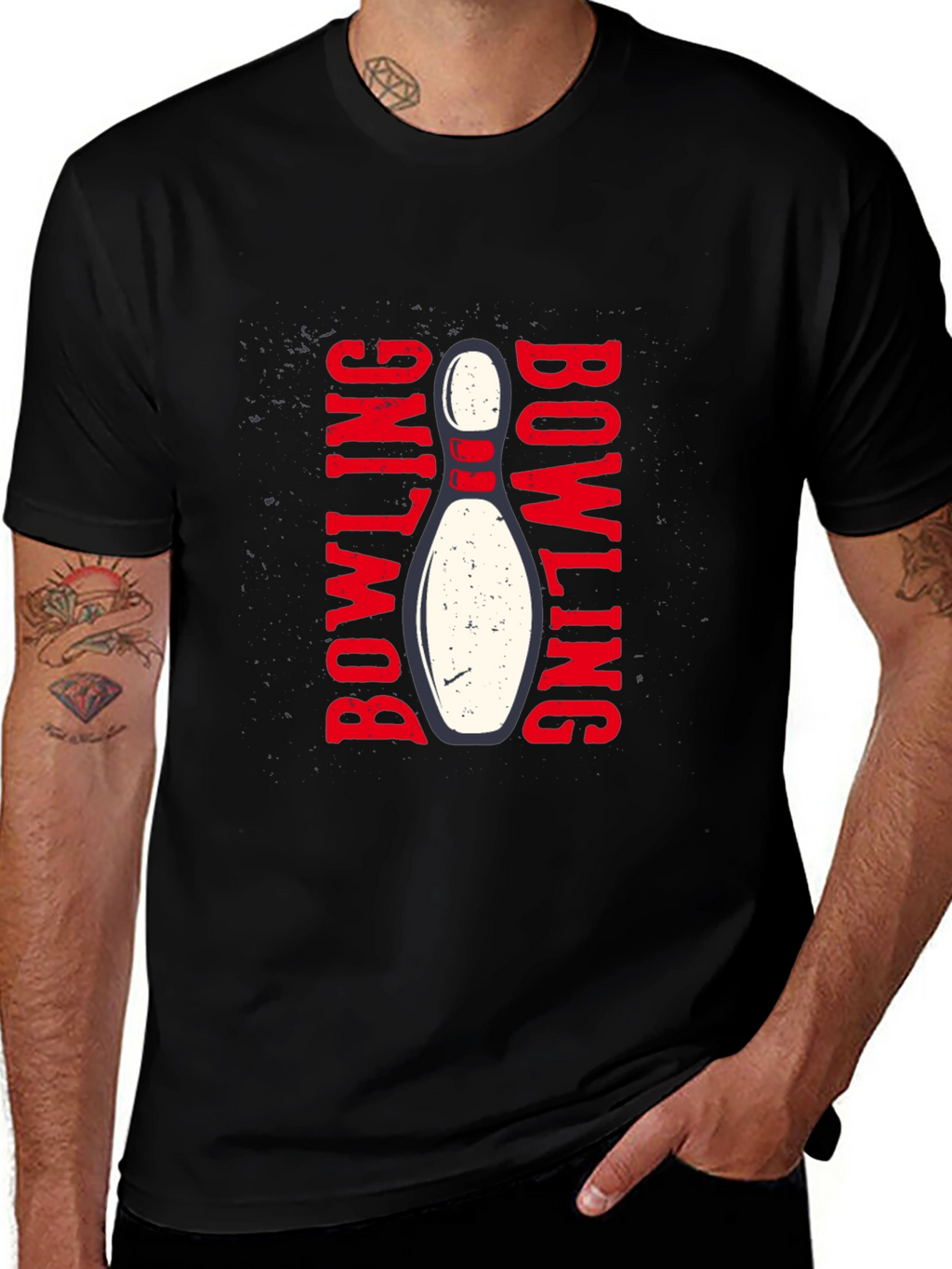 Bowling Strike Graphic T-Shirt - Black Cotton Tee