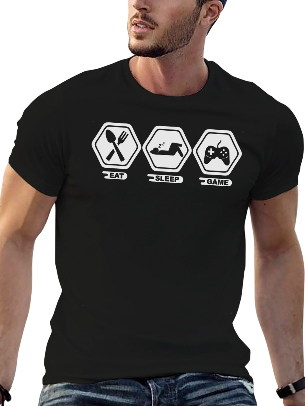 Eat Sleep Game Black Graphic T-Shirt