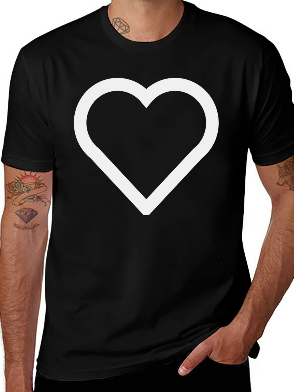 Black T-Shirt with White Heart Outline