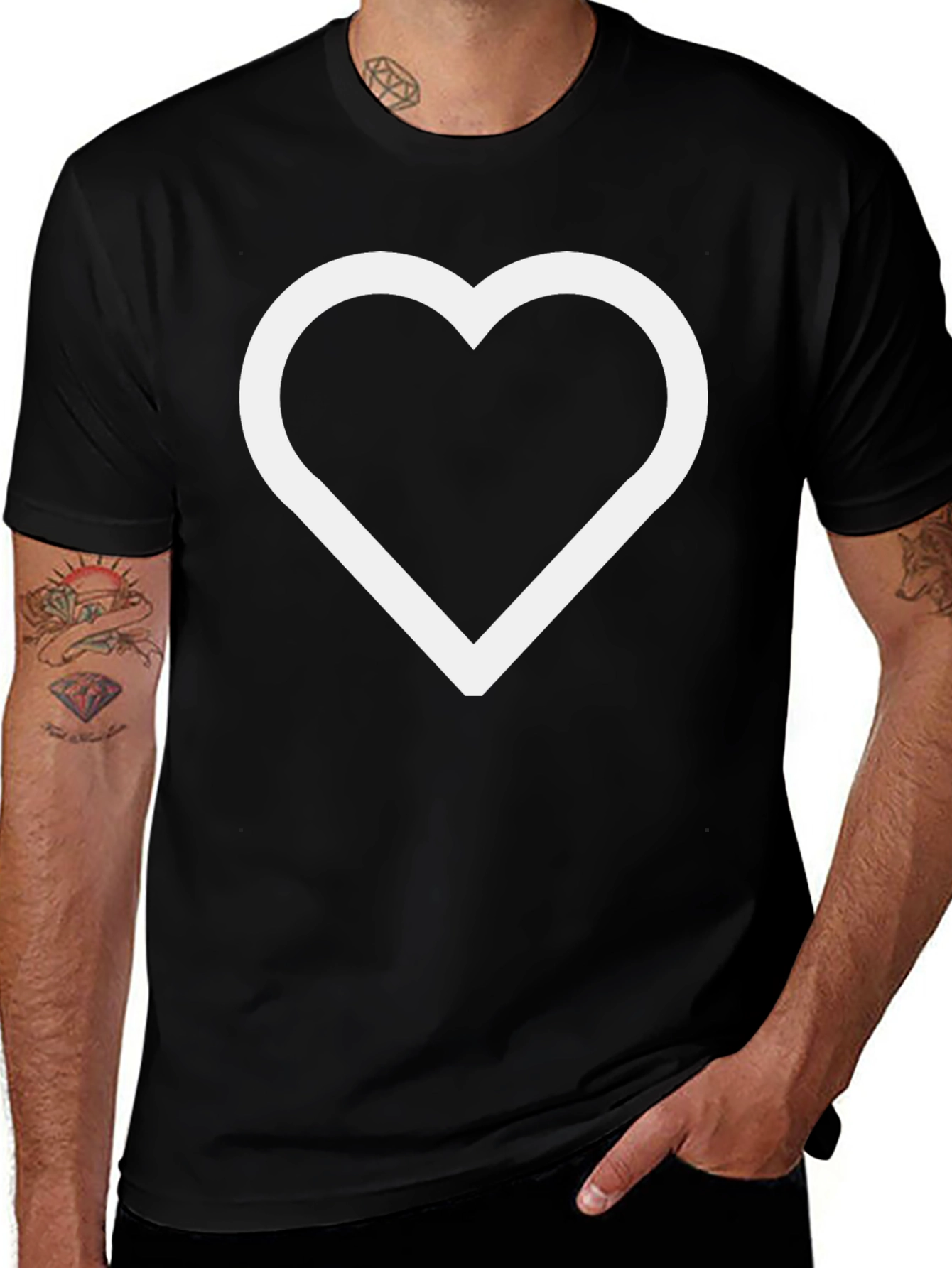 Black T-Shirt with White Heart Outline