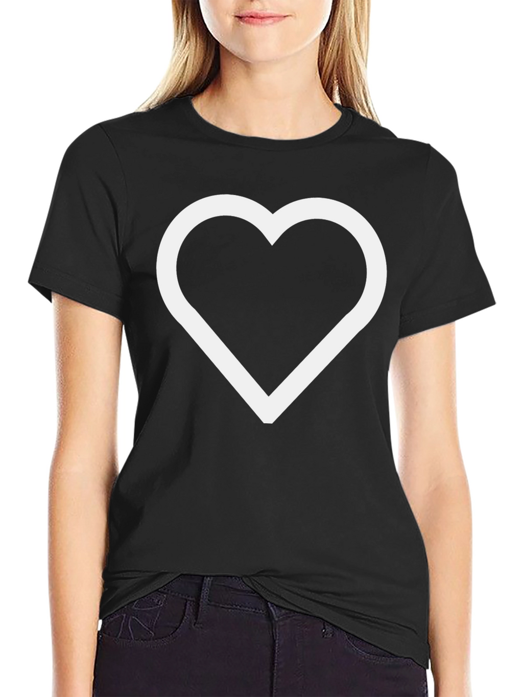Black T-Shirt with White Heart Outline