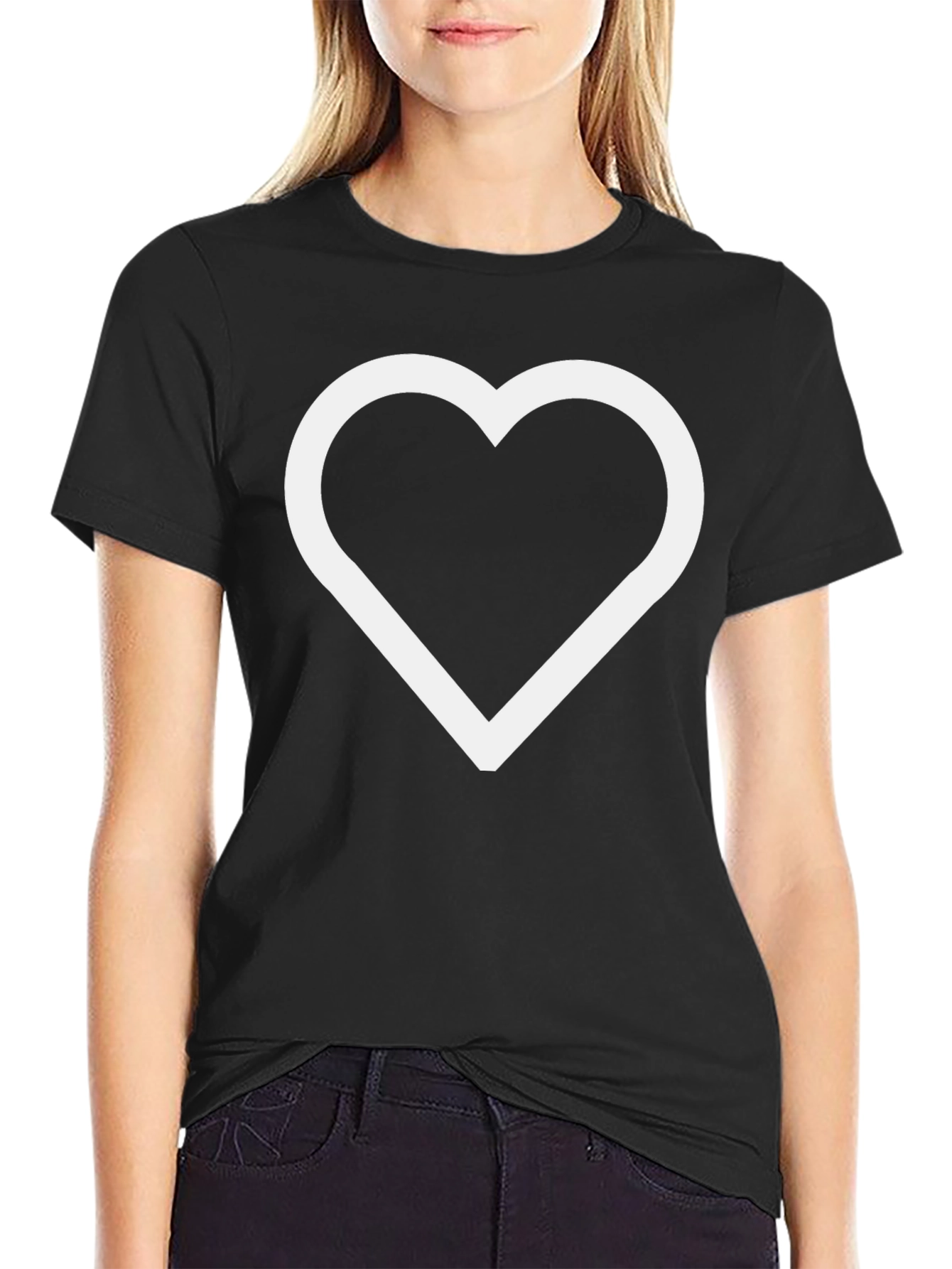 Black T-Shirt with White Heart Outline