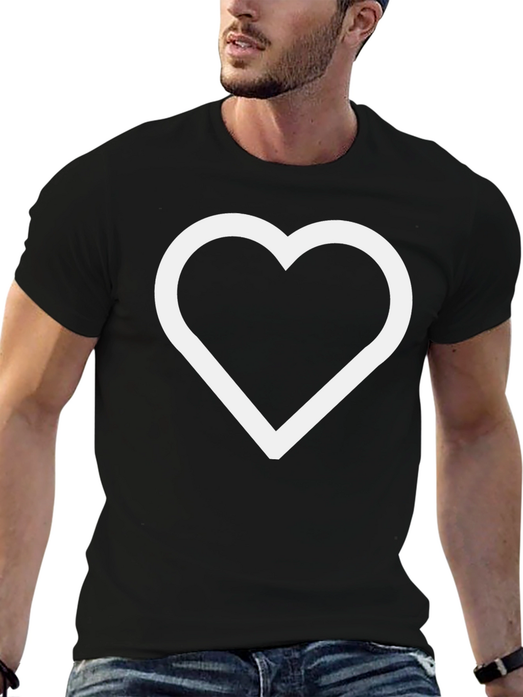 Black T-Shirt with White Heart Outline